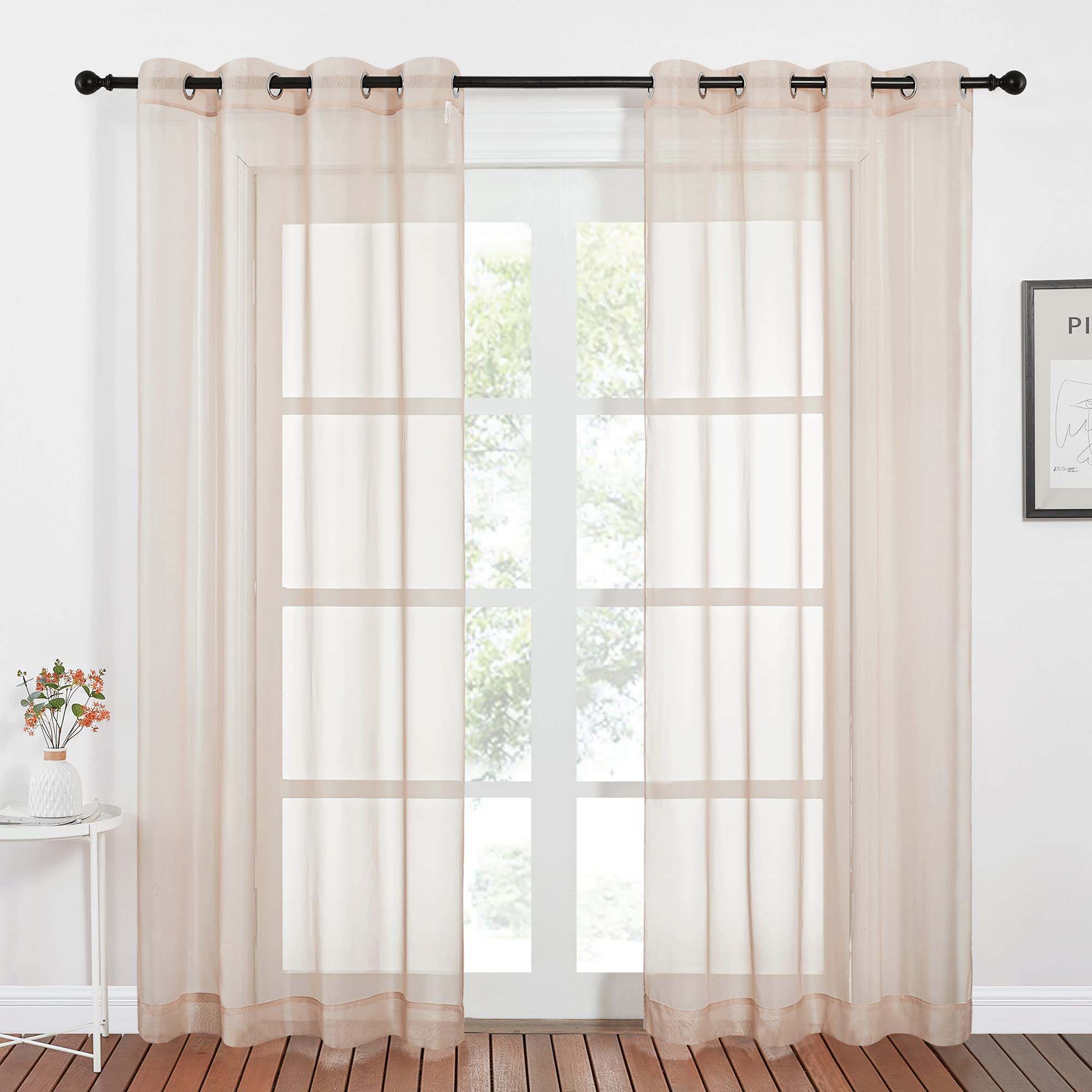 NICETOWN Sheer Curtains Panel 72" Long - Ring Top Window Treatment Sheer Voile Drapes for Bedroom/Living Room (White, Set of 2, W54 x L72)