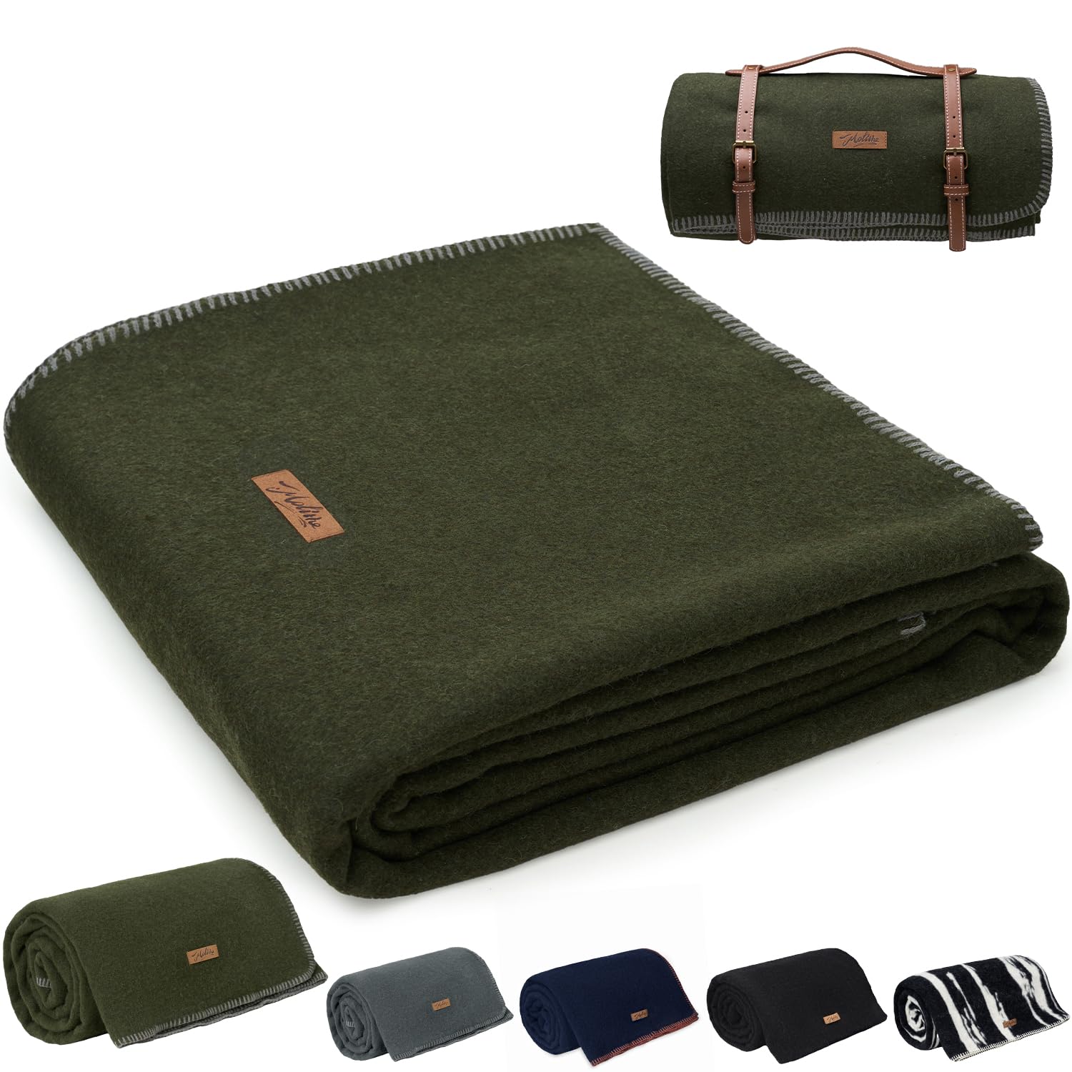 Molithe 100% Wool Blanket, 48" x 62", Warm, Thick, Washable, Military Wool Blanket, Great for Camping, Outdoors, Sporting Events, Survival Kits，Navy
