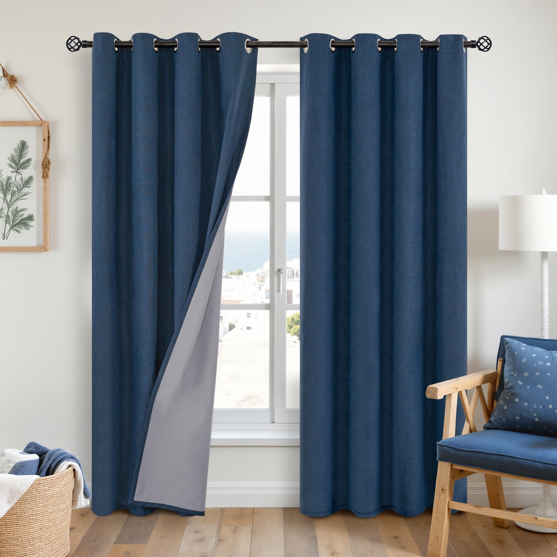 YoungsTex Linen Blackout Curtains 63 Inch Length for Bedroom, Room Darkening Window Drapes with Grommet Thermal Insulated Black Out Blinds for Living Room, 2 Panels, 52 X 63 Inch, Beige