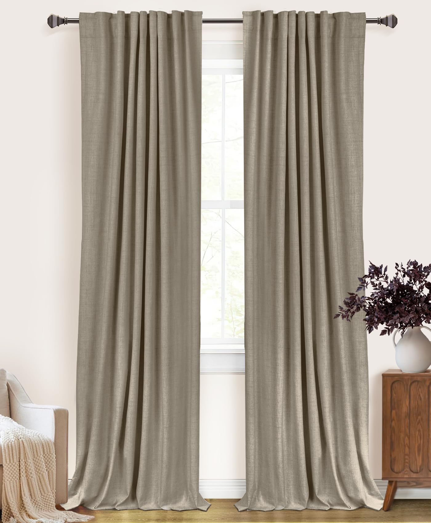 Cream Thermal Blackout Curtains 2 Panels, 50"×84", Back Tab & Rod Pocket Design