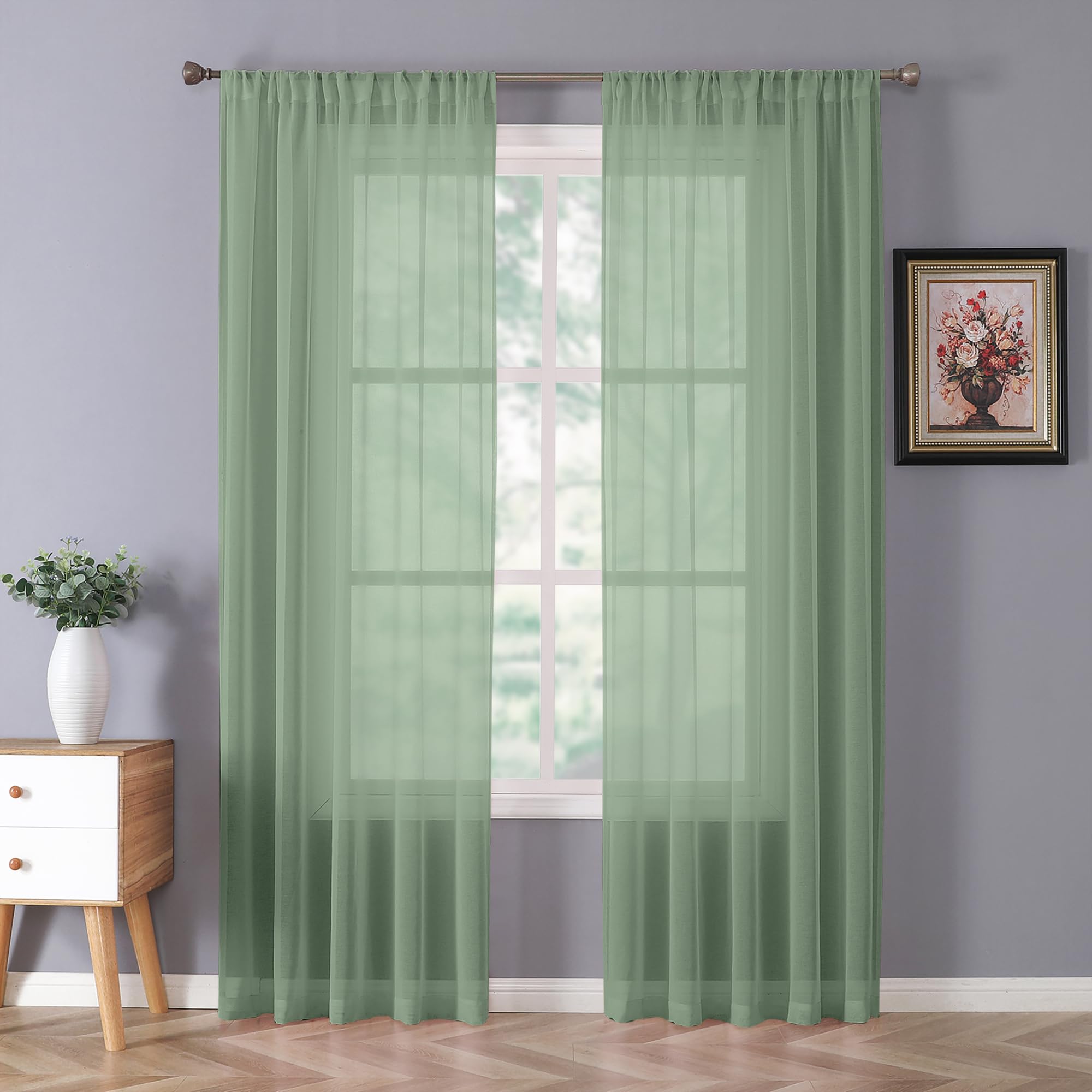 Tollpiz Short Sheer Curtains Linen Textured Bedroom Curtain Sheers Light Filtering Rod Pocket Voile Curtains for Living Room, 54 x 45 inches Long, White, Set of 2 Panels