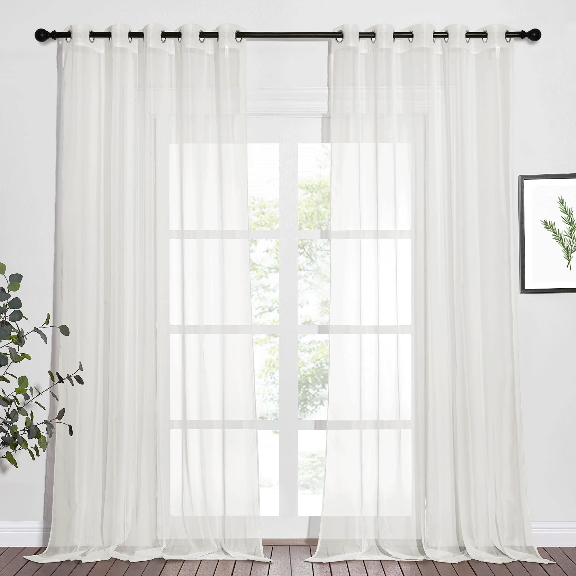 NICETOWN Sheer Curtains Panel 72" Long - Ring Top Window Treatment Sheer Voile Drapes for Bedroom/Living Room (White, Set of 2, W54 x L72)