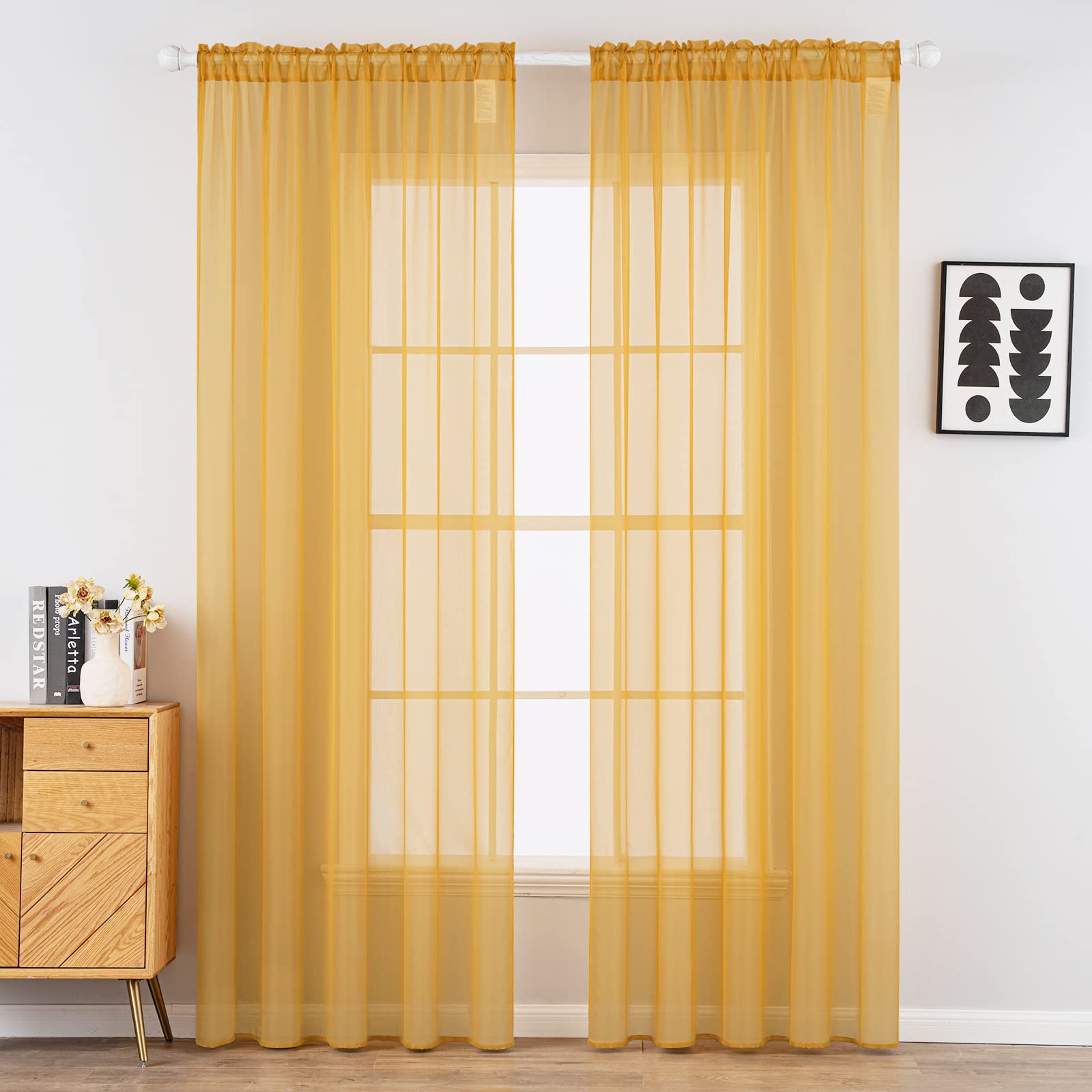 MIULEE White Sheer Curtains 96 inches Long Window Curtains 2 Panels Solid Color Elegant Window Voile Panels/Drapes/Treatment for Bedroom Living Room (54 X 96 Inches White)