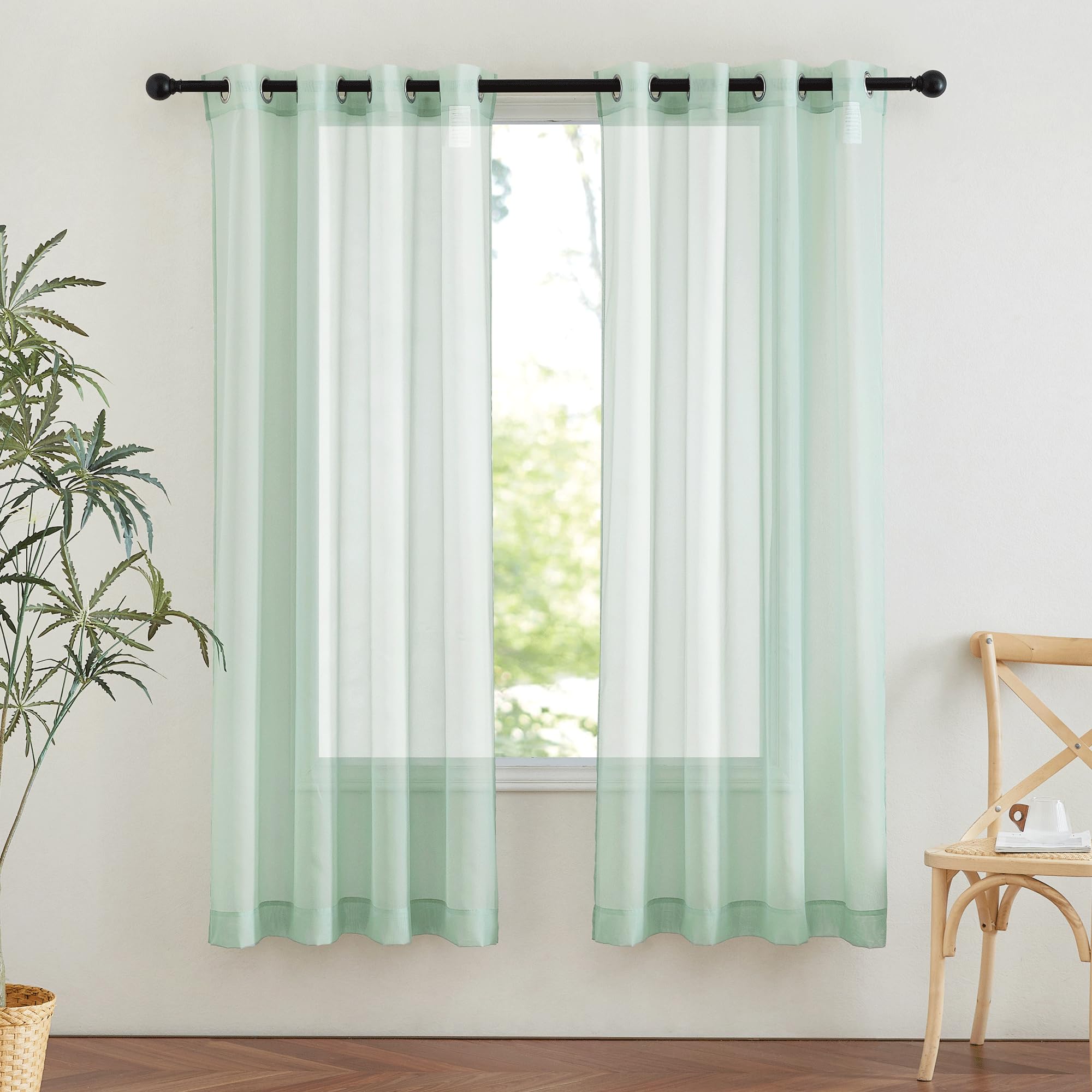 NICETOWN Sheer Curtains Panel 72" Long - Ring Top Window Treatment Sheer Voile Drapes for Bedroom/Living Room (White, Set of 2, W54 x L72)