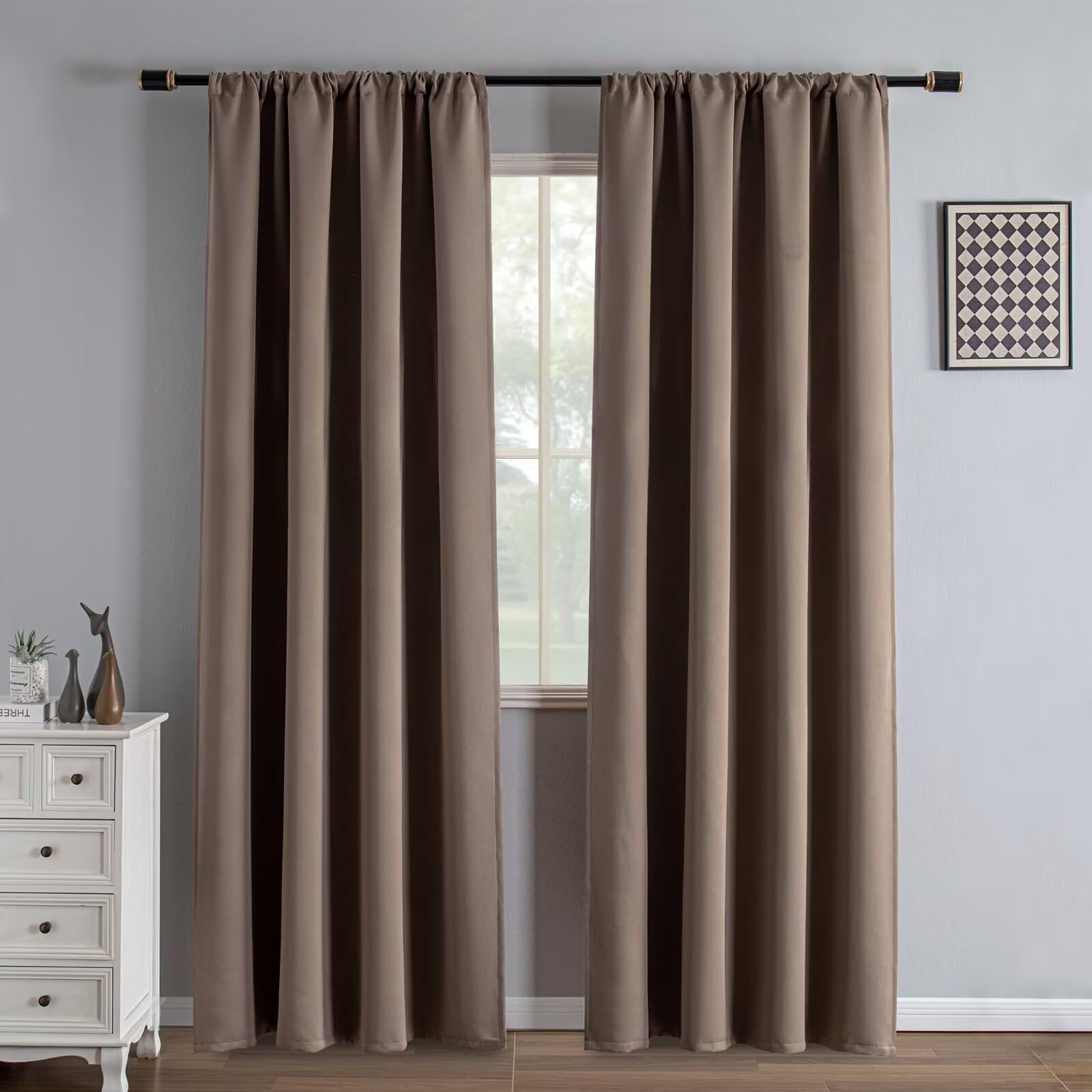 IGEMAEVE Black 100% Blackout Curtains 84 Inch Length 2 Panels Set, Black Out Curtains for Bedroom 84 Inch Long, Rod Pocket Energy Saving Room Darkening Drapes for Living Room Dining Room Window