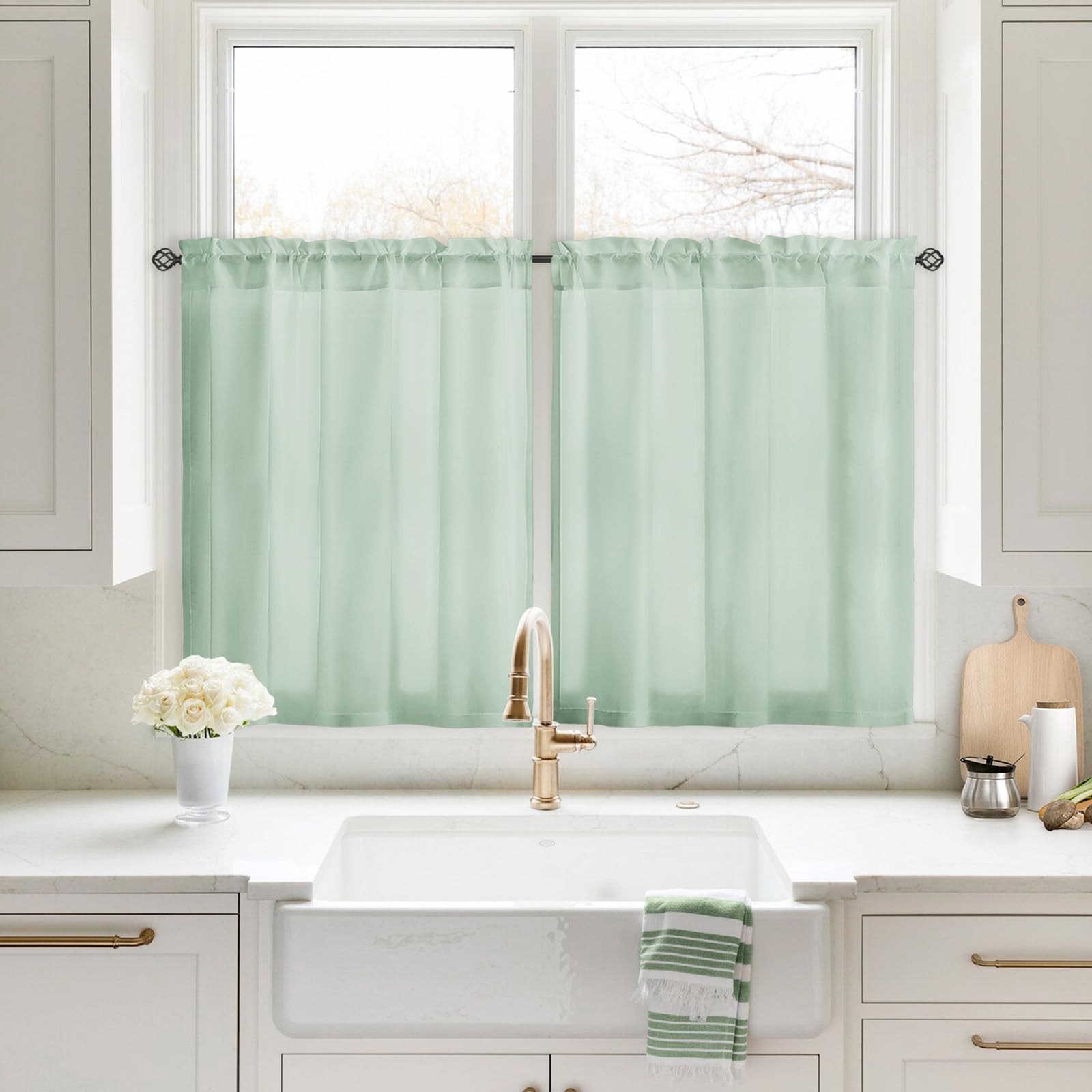 HOMEIDEAS Non-See-Through White Privacy Sheer Curtains 52 X 84 Inches Long 2 Panels Sheer Curtains Light Filtering Window Curtains Drapes for Bedroom Living Room