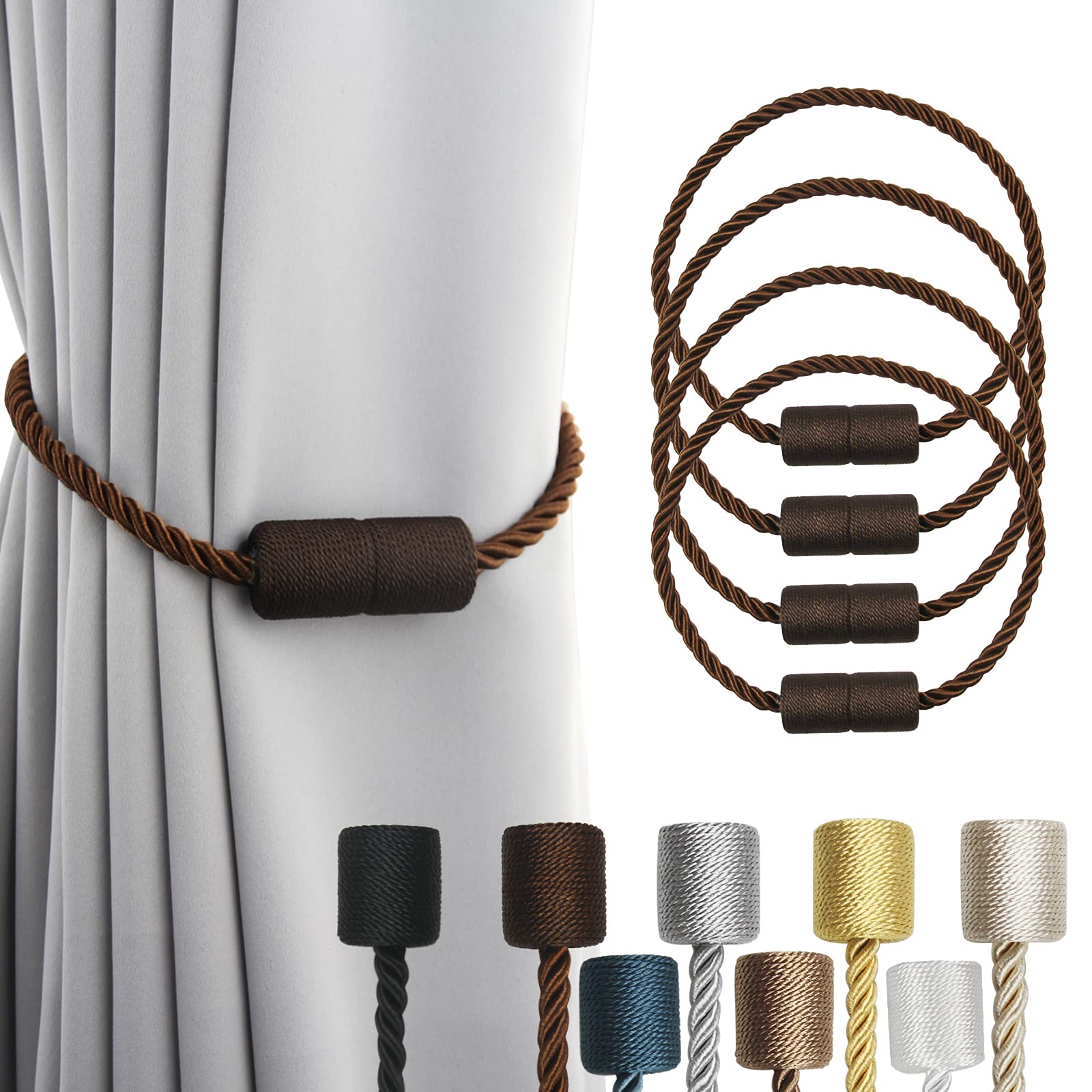 2 Pack Black Magnetic Rope Curtain Tiebacks