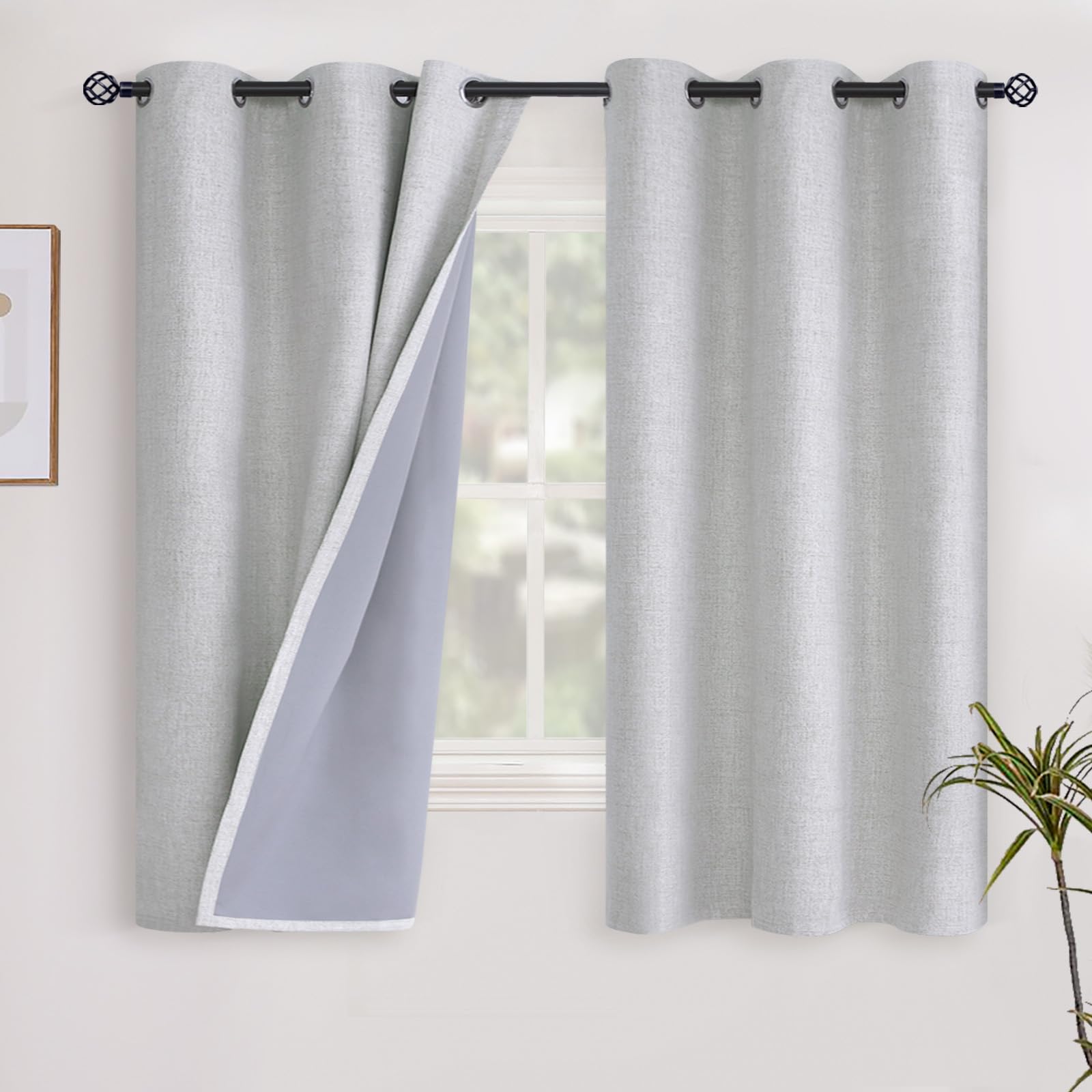 YoungsTex Linen Blackout Curtains 63 Inch Length for Bedroom, Room Darkening Window Drapes with Grommet Thermal Insulated Black Out Blinds for Living Room, 2 Panels, 52 X 63 Inch, Beige