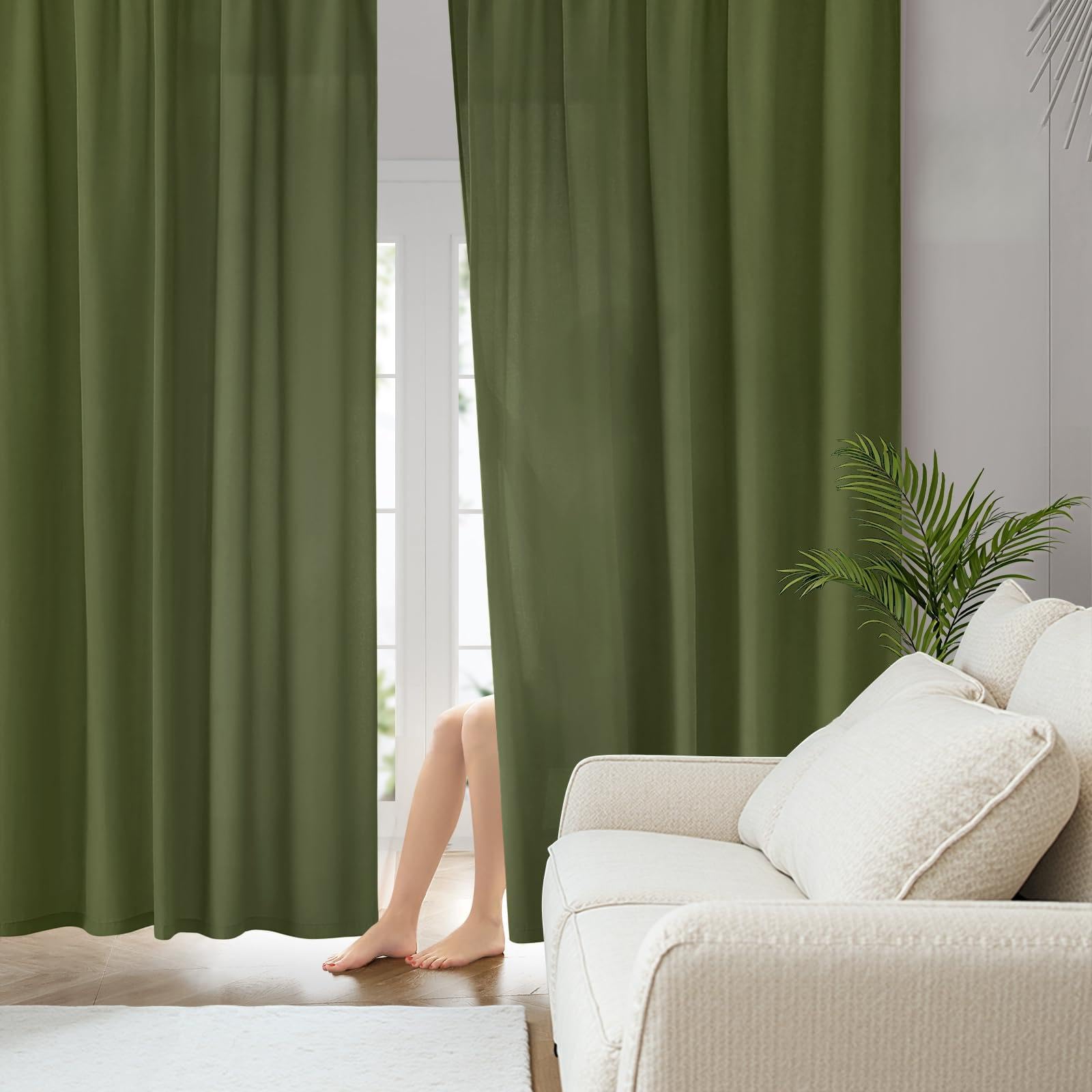 HOMEIDEAS Non-See-Through White Privacy Sheer Curtains 52 X 84 Inches Long 2 Panels Sheer Curtains Light Filtering Window Curtains Drapes for Bedroom Living Room
