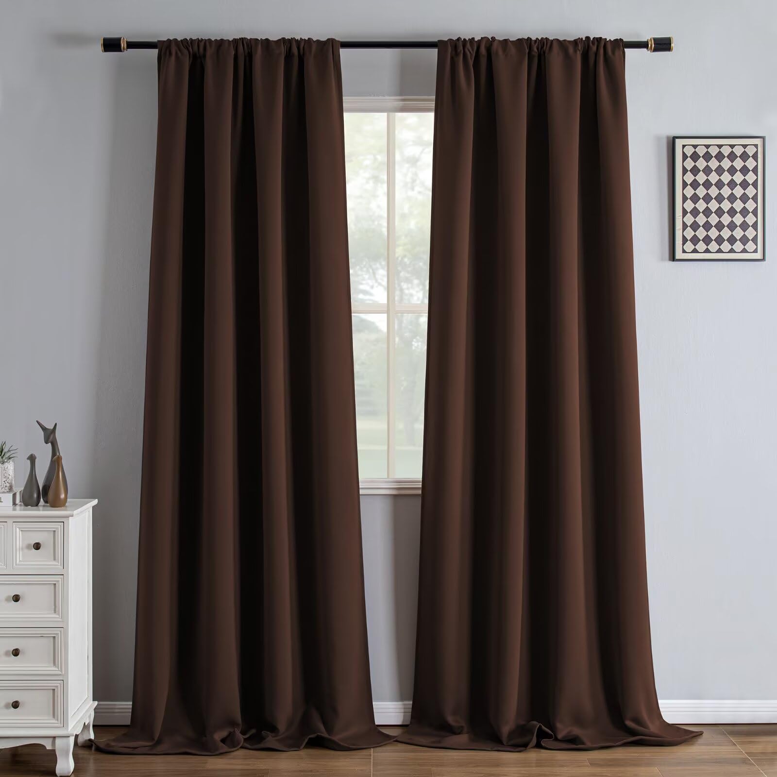 IGEMAEVE Black 100% Blackout Curtains 84 Inch Length 2 Panels Set, Black Out Curtains for Bedroom 84 Inch Long, Rod Pocket Energy Saving Room Darkening Drapes for Living Room Dining Room Window