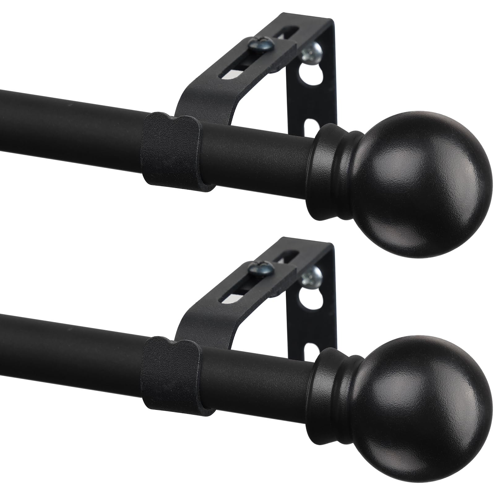 2 Pack Black Curtain Rods for Windows 28 to 48 inch, 5/8 inch Small Cafe Window Curtain Rods, Short Drapery Rod for Bedroom Kitchen (Size：30-50 Inch, Matte Black)
