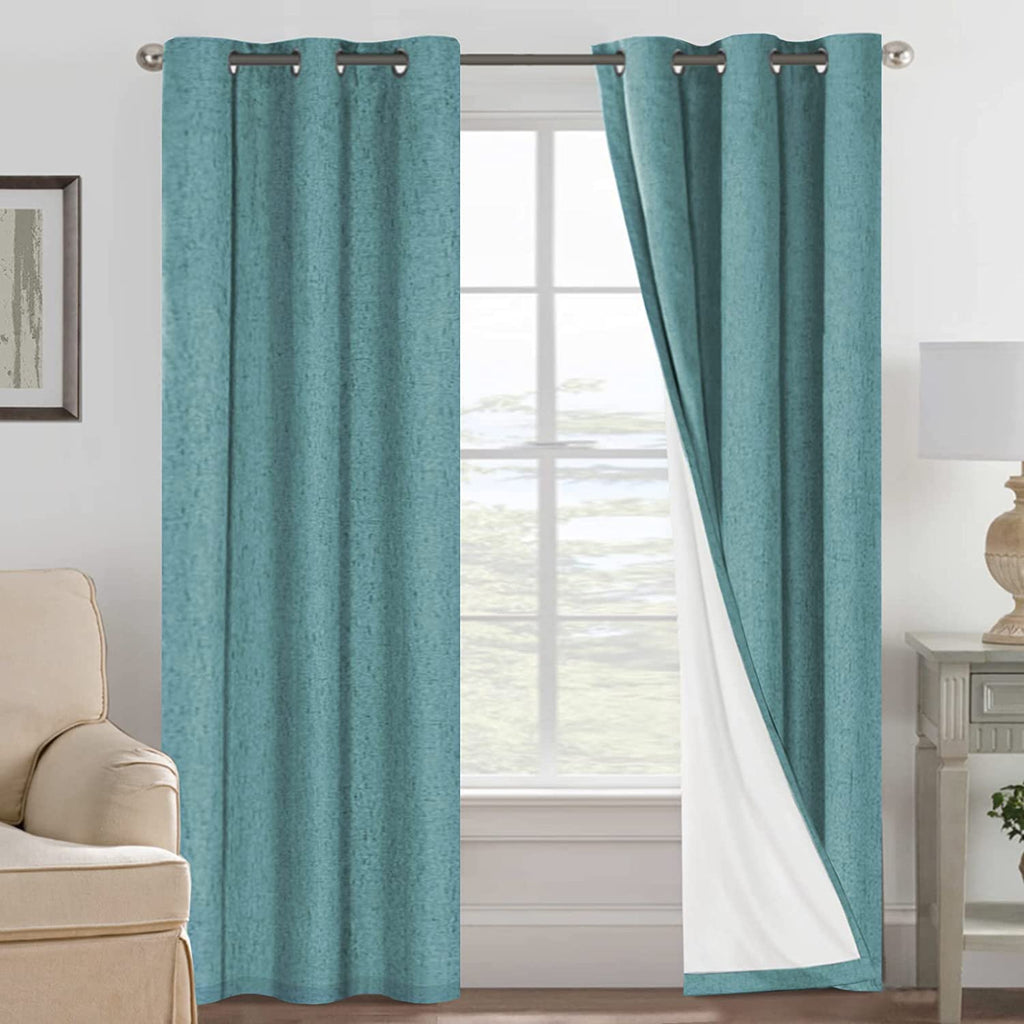 H.VERSAILTEX 100% Blackout Curtains Ivory, Linen Blackout Curtains 96 inch Curtains 2 Panel Set, Elegant Curtain for Bedroom Grommet Drapes for Living Room