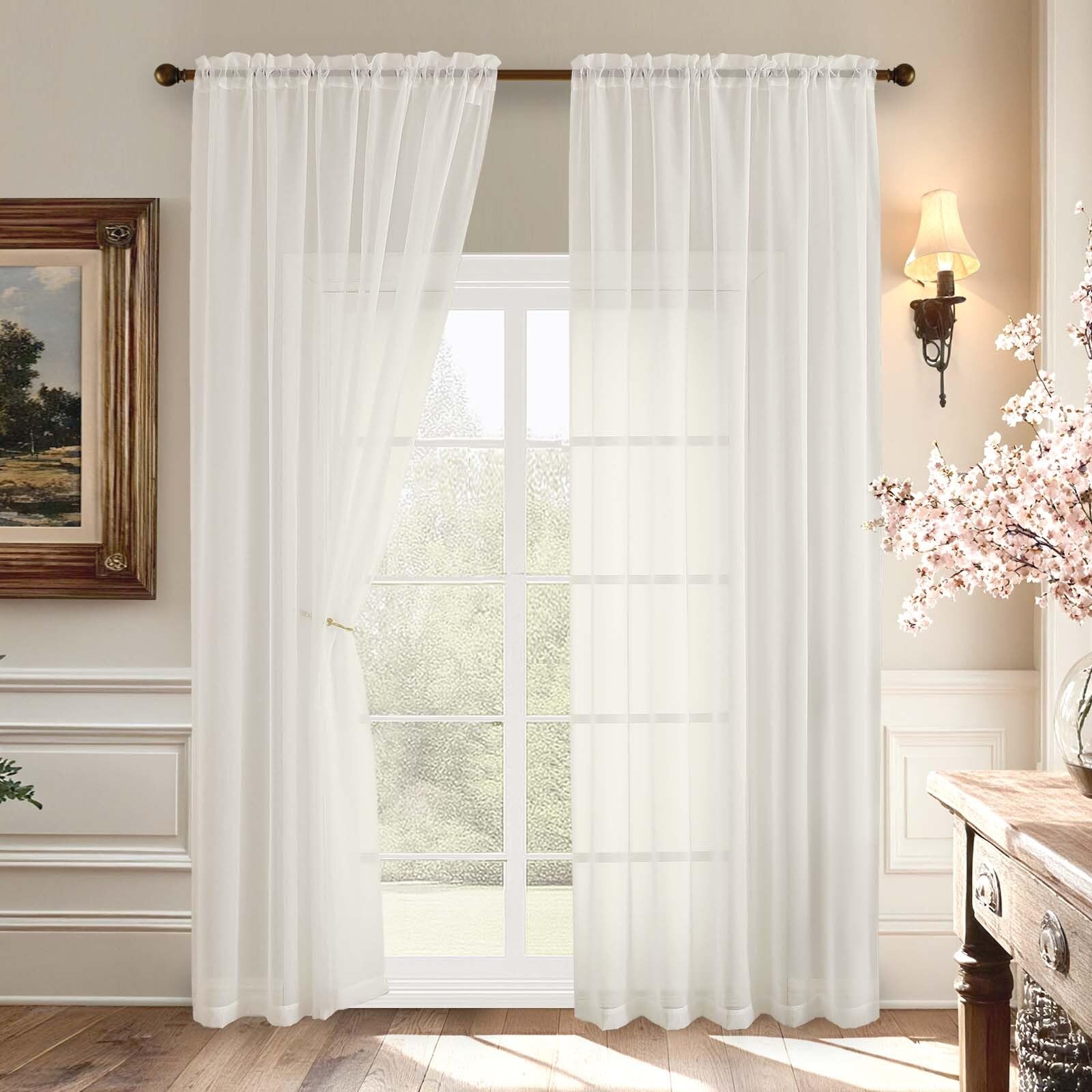 Aiyufeng Blush Pink Sheer Curtains 84 Inches Long 2 Panels Set, Light Filtering Soft Airy Voile Rod Pocket Baby Pink Sheer Window Drapes for Bedroom Living Room, Each 40Wx84L Inches