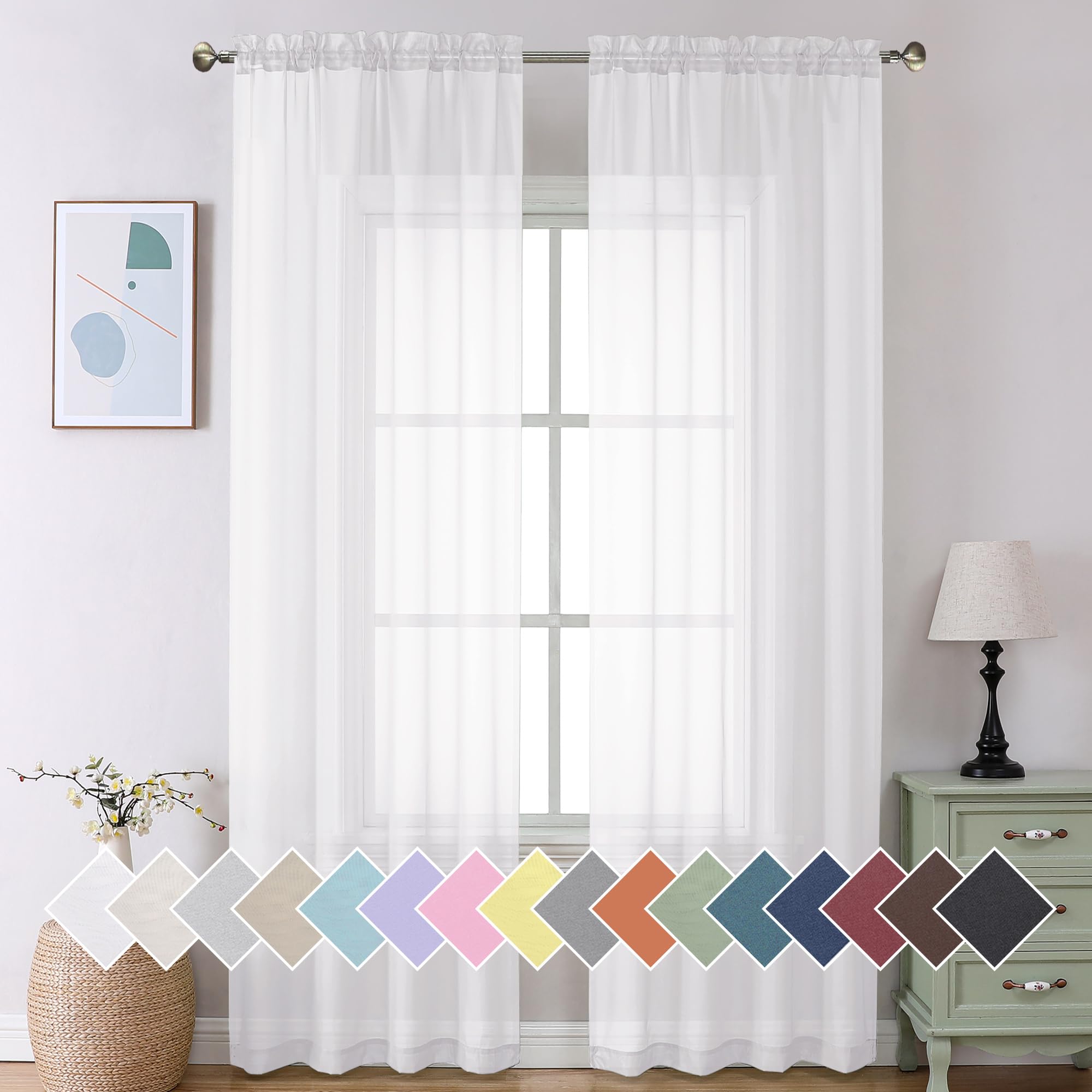 Aiyufeng Blush Pink Sheer Curtains 84 Inches Long 2 Panels Set, Light Filtering Soft Airy Voile Rod Pocket Baby Pink Sheer Window Drapes for Bedroom Living Room, Each 40Wx84L Inches