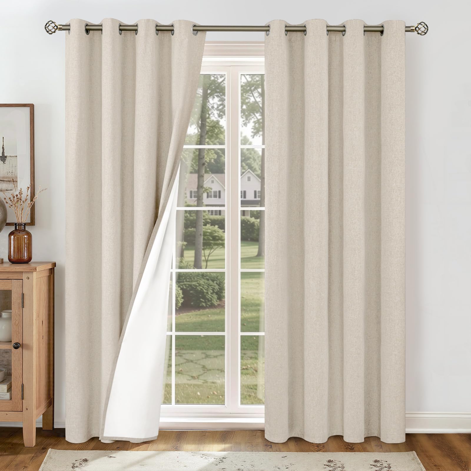 YoungsTex Linen Blackout Curtains 63 Inches Long for Bedroom, Room Darkening Window Drapes with Grommet Thermal Insulated Black Out for Living Room, 2 Panels, 52 X 63 Inch