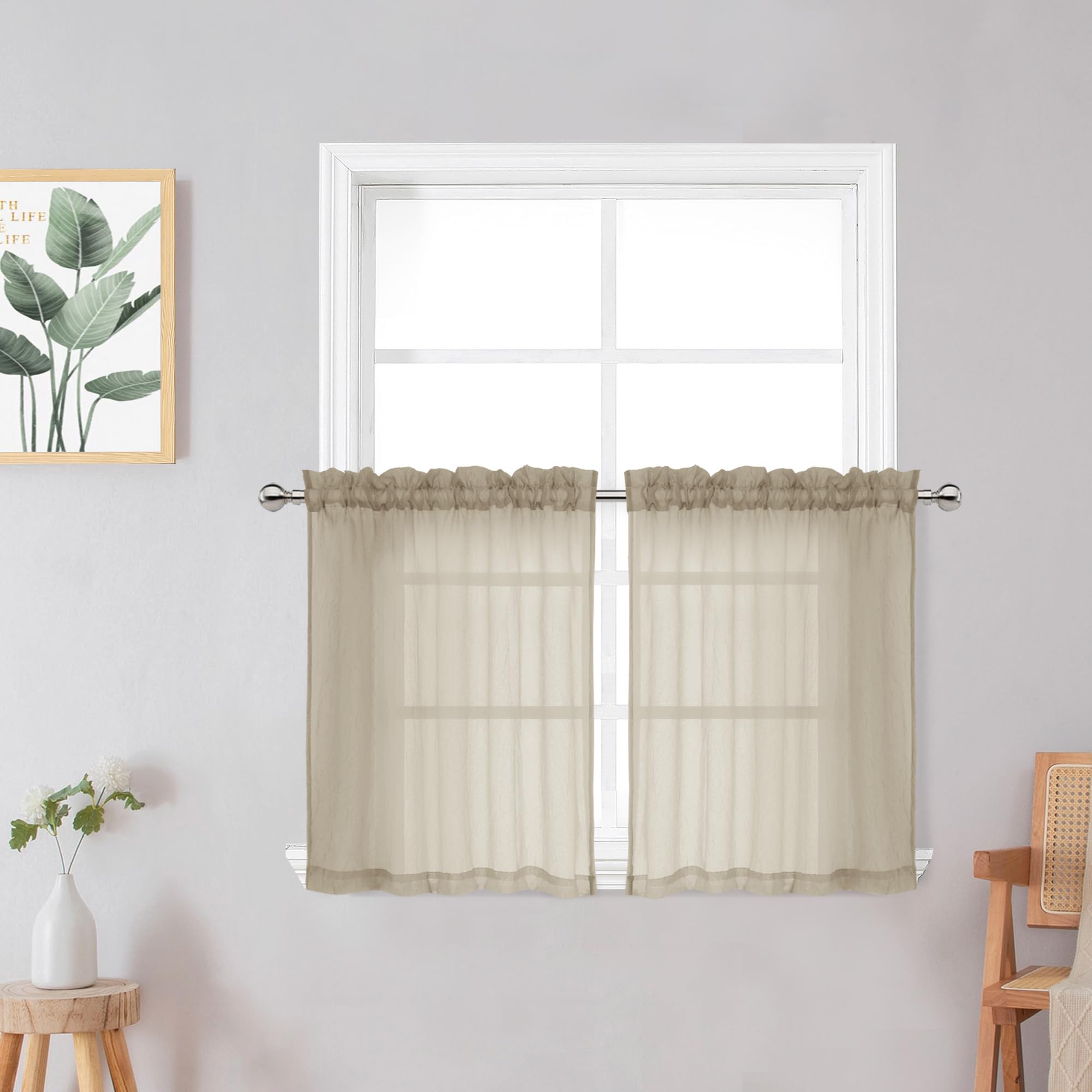 Chyhomenyc Crushed Sheer White Curtains 84 Inch Length 2 Panels, Light Filtering Solid Crinkle Voile Lightweight Textured Sheer Curtian for Bedroom, Each 42Wx84L Inches