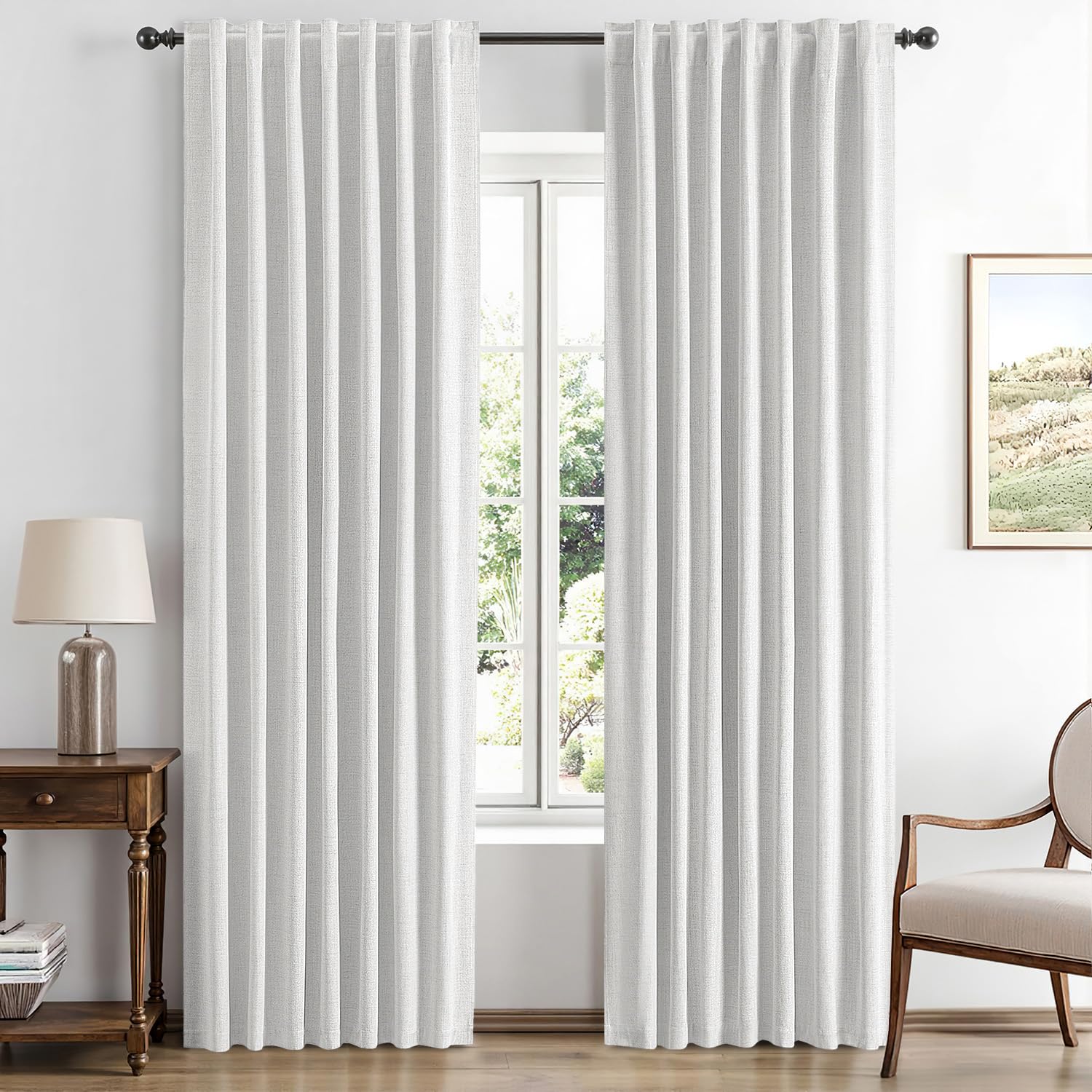 MIULEE 100% Blackout Linen Curtains for Bedroom, Ivory Solid Luxury Decor Thermal Insulation Room Darkening Drapes for Living Room Nursery Back Tab Rod Pocket 42 x 84 Inches, 2 Panels