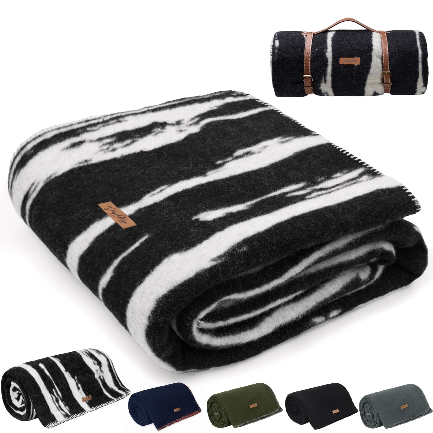 Molithe 100% Wool Blanket, 48" x 62", Warm, Thick, Washable, Military Wool Blanket, Great for Camping, Outdoors, Sporting Events, Survival Kits，Olive Green