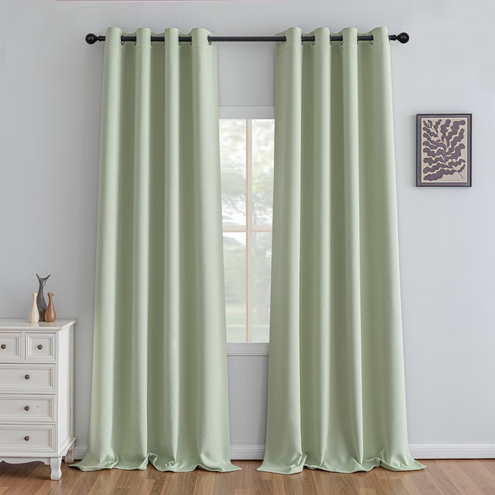 IGEMAEVE Black 100% Blackout Curtains 84 Inch Length 2 Panels Set, Black Out Curtains for Bedroom 84 Inch Long, Rod Pocket Energy Saving Room Darkening Drapes for Living Room Dining Room Window