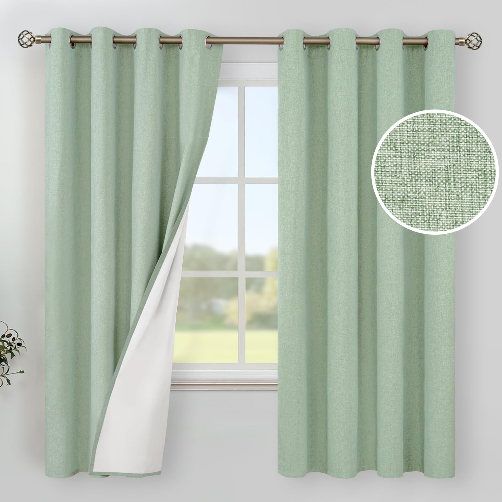 YoungsTex Linen Blackout Curtains 63 Inches Long for Bedroom, Room Darkening Window Drapes with Grommet Thermal Insulated Black Out for Living Room, 2 Panels, 52 X 63 Inch