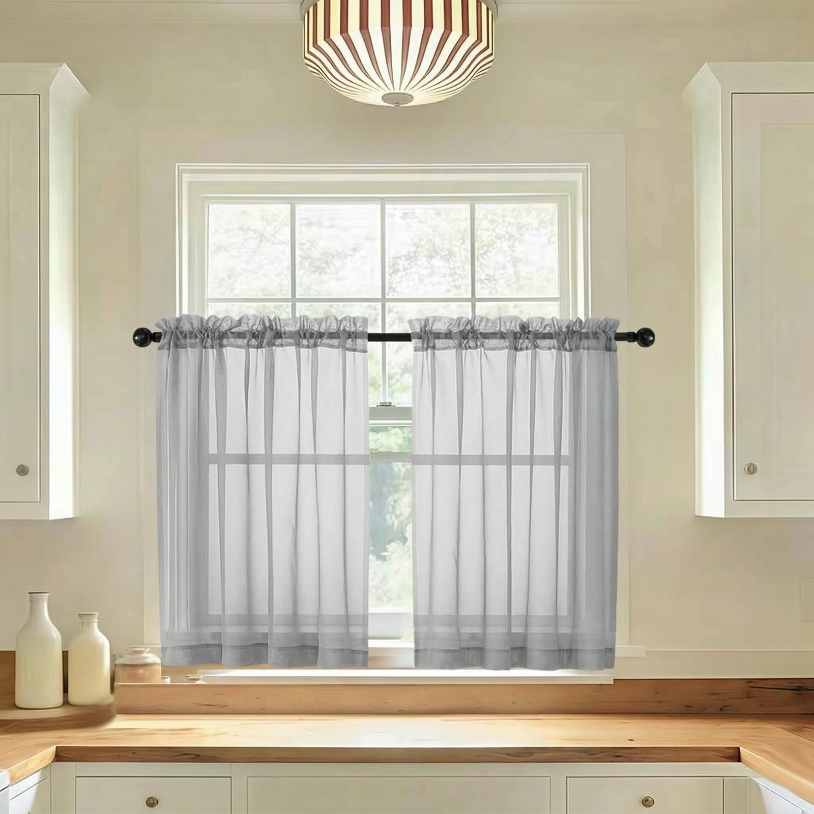 LIVEKID White Sheer Curtains 84 Inches Long 2 Panels - Light Filtering Breathable Voile Textured Sheer Curtains for Bedroom/Living Room, Rod Pocket Soft Elagant & Airy Solid Drapes, W42 x L84