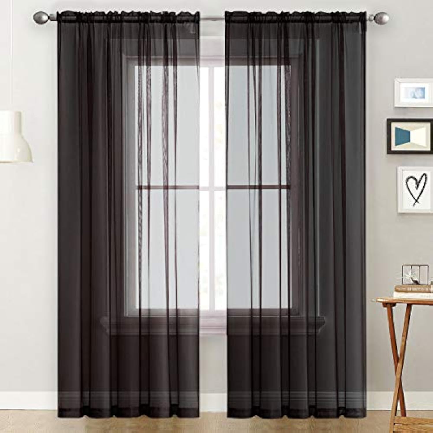 SpaceDresser Basic Rod Pocket Sheer Voile Window Curtain Panels White 1 Pair 2 Panels 52 Width 84 Inch Long for Kitchen Bedroom Children Living Room Yard(White,52 W x 84 L)