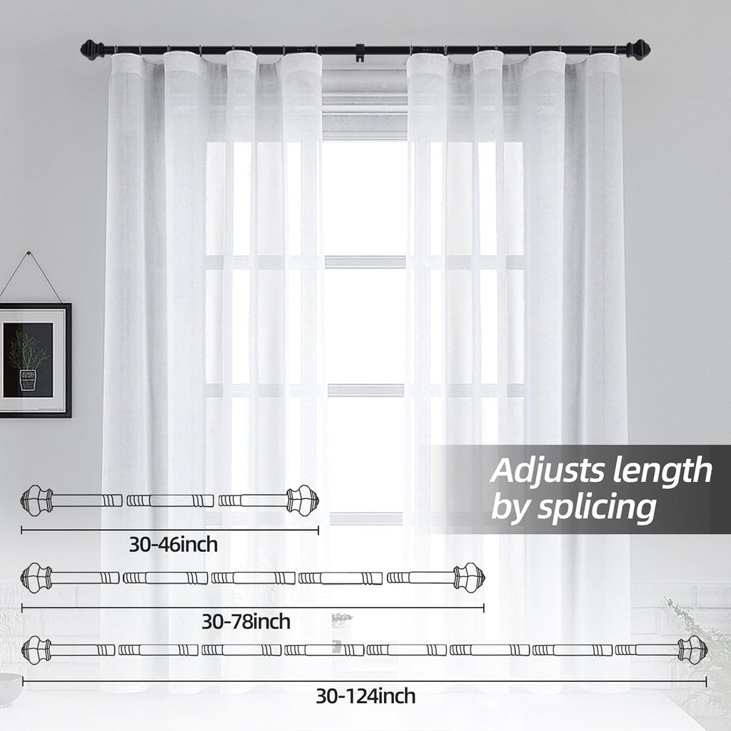 Thestoa Splicing Curtain Rods for Windows 30-46 Inch, 5/8" Diameter Black Curtain Rods 2 pack for Bedroom, Living Room, Outdoor