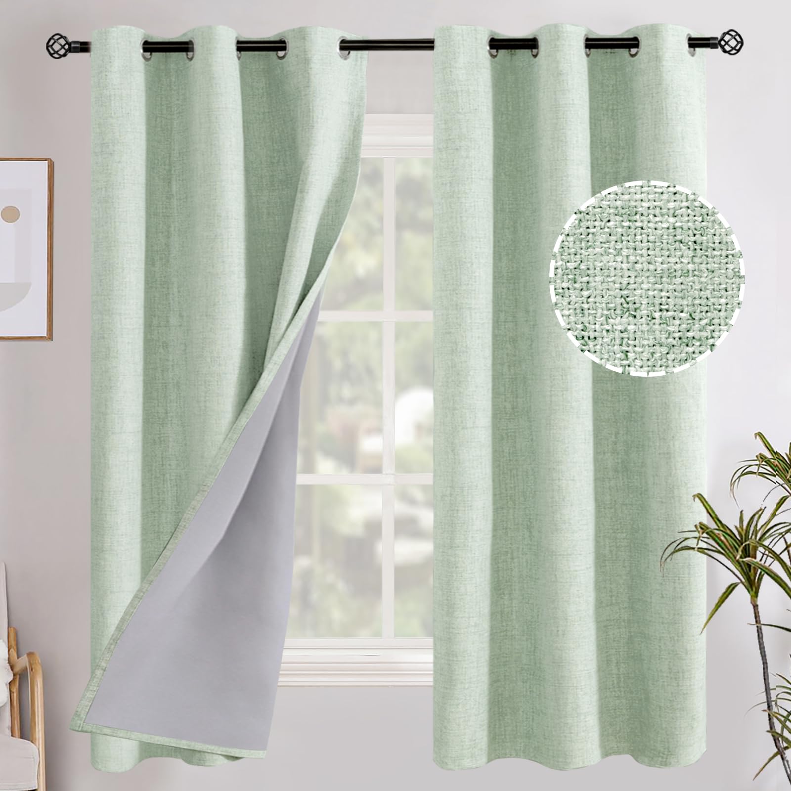 YoungsTex Linen Blackout Curtains 63 Inch Length for Bedroom, Room Darkening Window Drapes with Grommet Thermal Insulated Black Out Blinds for Living Room, 2 Panels, 52 X 63 Inch, Beige