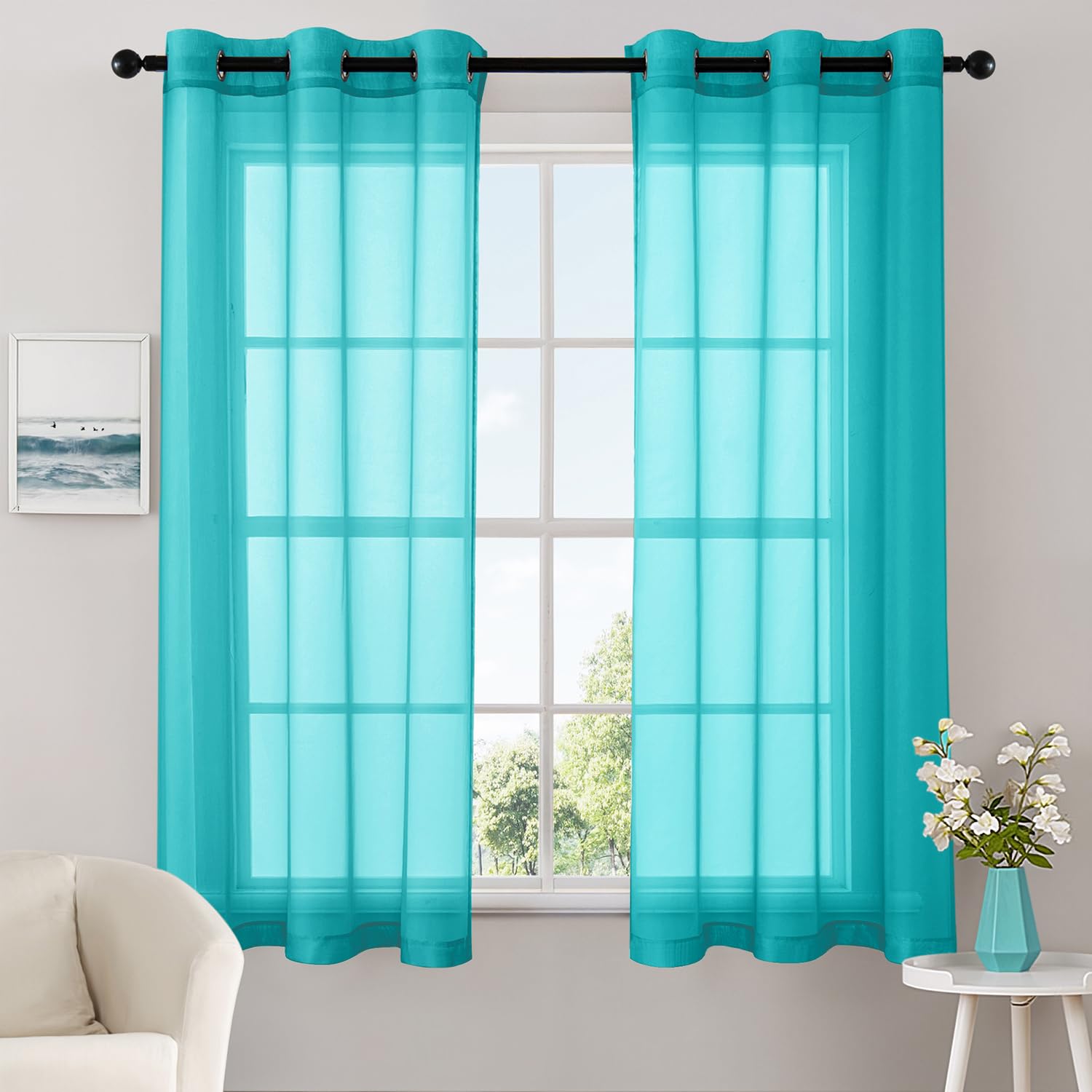 MIULEE Solid Color Sheer Curtains 84 Inches Long 2 Panels Set - Elegant Lightweight Grommet Light Filtering Window Voile Panels/Drapes/Treatment for Bedroom Living Room W42 x L84 Inch, White