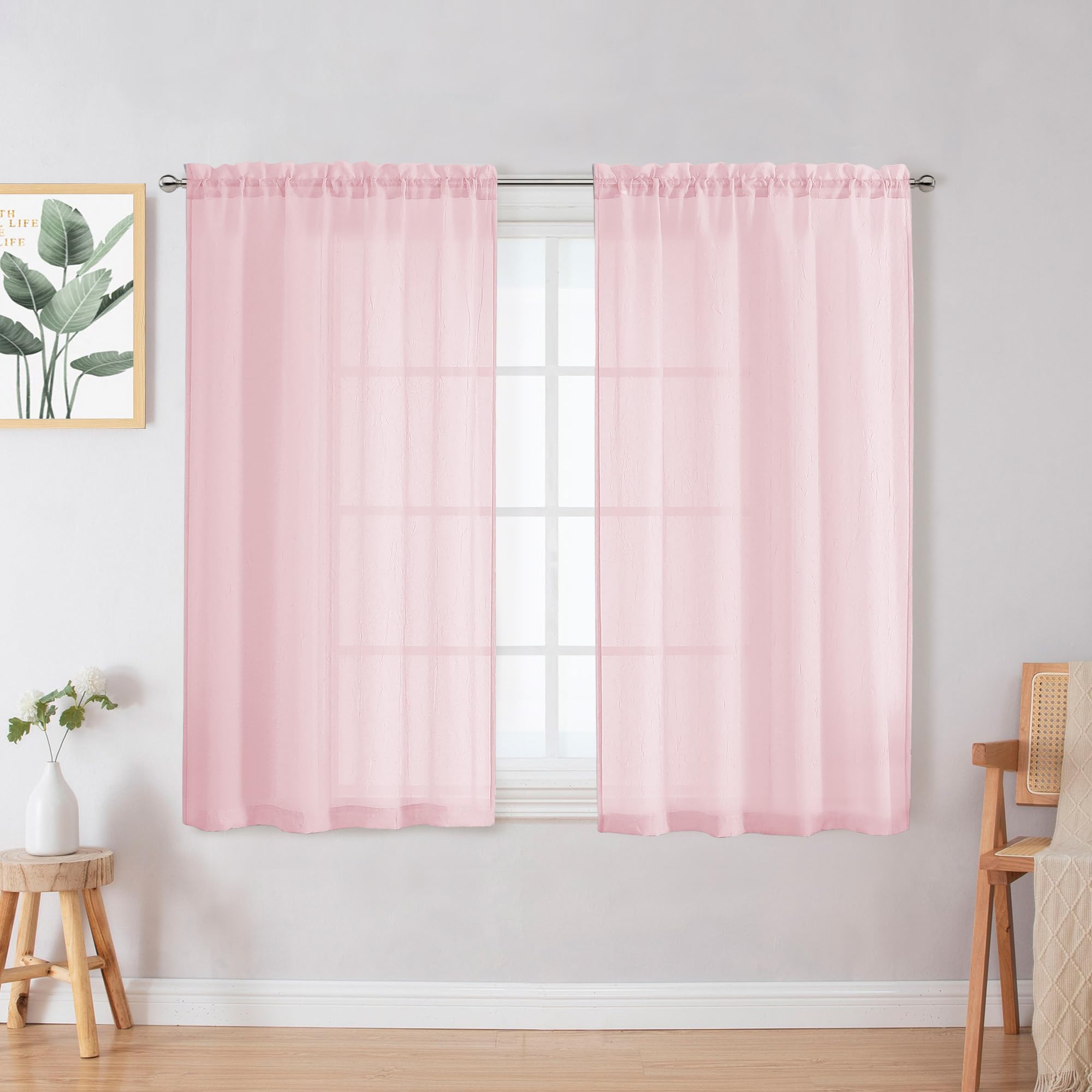 Chyhomenyc Crushed Sheer White Curtains 84 Inch Length 2 Panels, Light Filtering Solid Crinkle Voile Lightweight Textured Sheer Curtian for Bedroom, Each 42Wx84L Inches