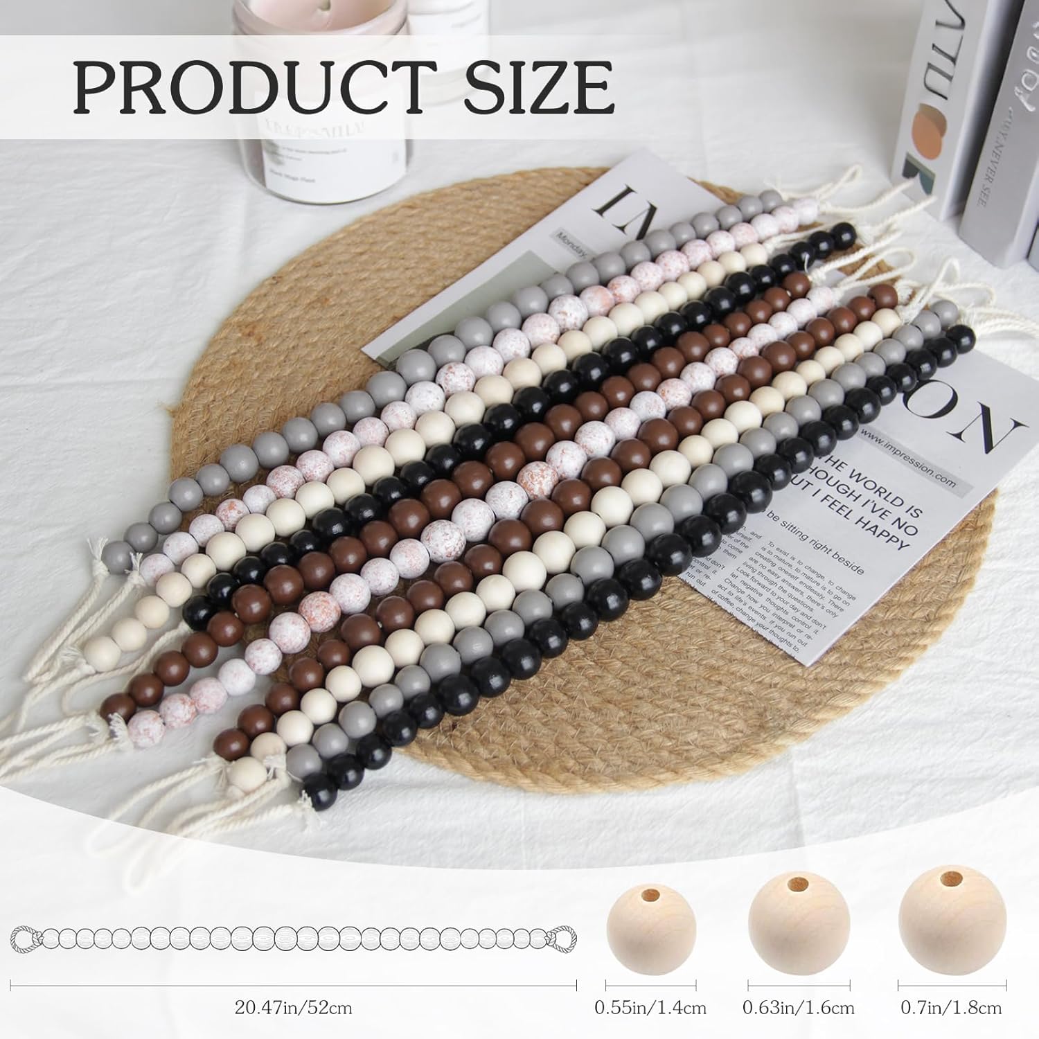 Hion 2 Pcs Boho Curtain Tiebacks,Wood Beads Curtain Holdbacks,Outdoor Farmhouse Tie Backs for Curtains,Curtain Holders for Drapes Home Office Decor with Hooks(Wood Color)