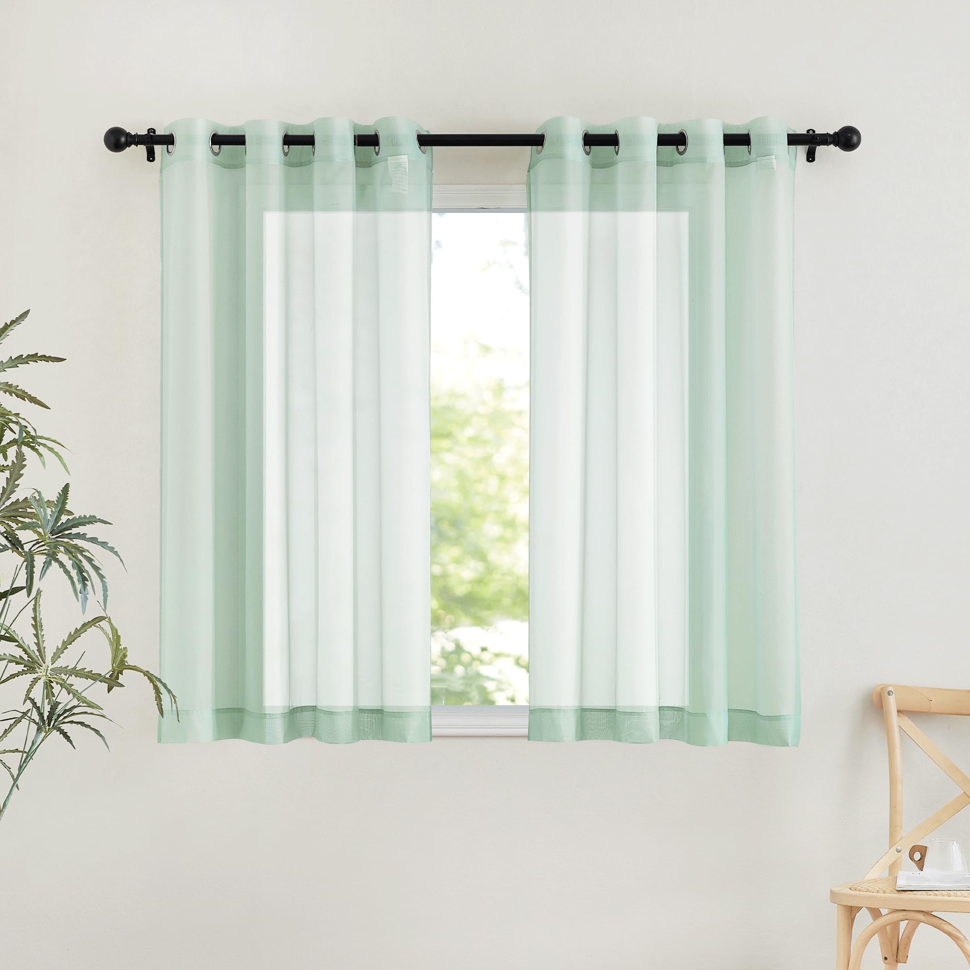 NICETOWN Sheer Curtains Panel 72" Long - Ring Top Window Treatment Sheer Voile Drapes for Bedroom/Living Room (White, Set of 2, W54 x L72)