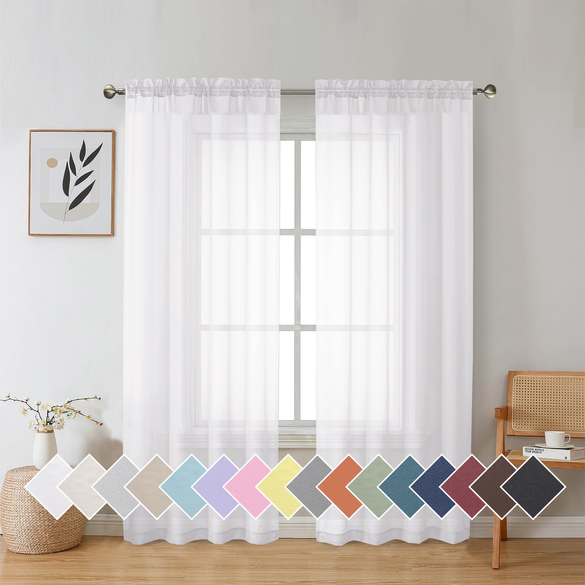 Aiyufeng Blush Pink Sheer Curtains 84 Inches Long 2 Panels Set, Light Filtering Soft Airy Voile Rod Pocket Baby Pink Sheer Window Drapes for Bedroom Living Room, Each 40Wx84L Inches
