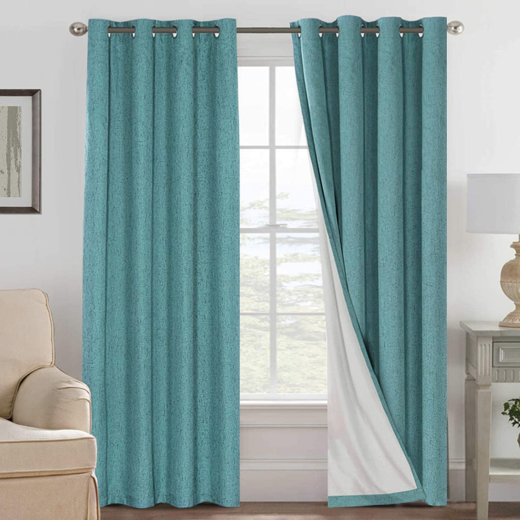 H.VERSAILTEX 100% Blackout Curtains Ivory, Linen Blackout Curtains 96 inch Curtains 2 Panel Set, Elegant Curtain for Bedroom Grommet Drapes for Living Room