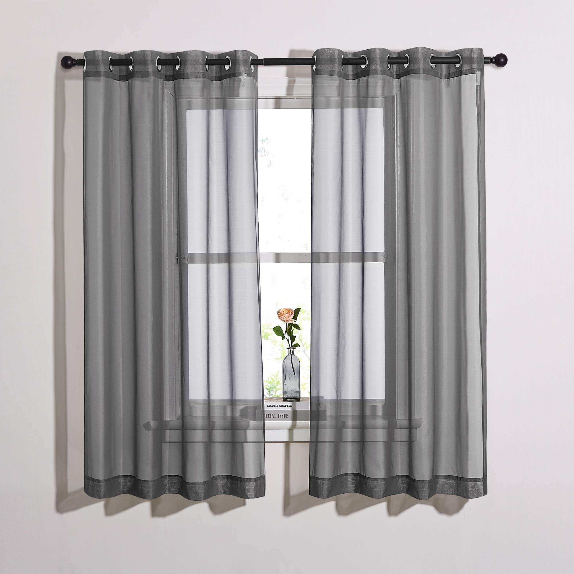 NICETOWN Sheer Curtains Panel 72" Long - Ring Top Window Treatment Sheer Voile Drapes for Bedroom/Living Room (White, Set of 2, W54 x L72)