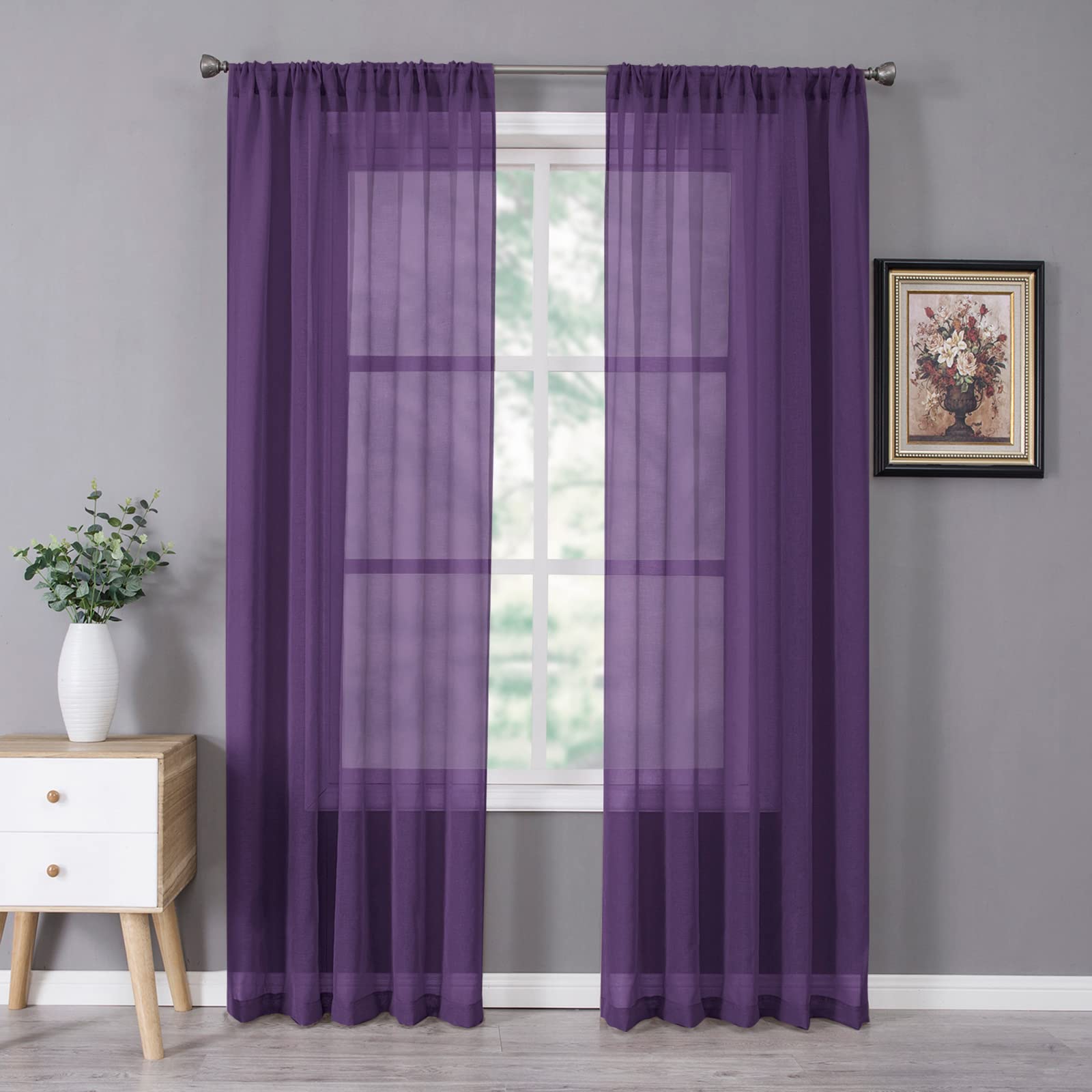 Tollpiz Short Sheer Curtains Linen Textured Bedroom Curtain Sheers Light Filtering Rod Pocket Voile Curtains for Living Room, 54 x 45 inches Long, White, Set of 2 Panels