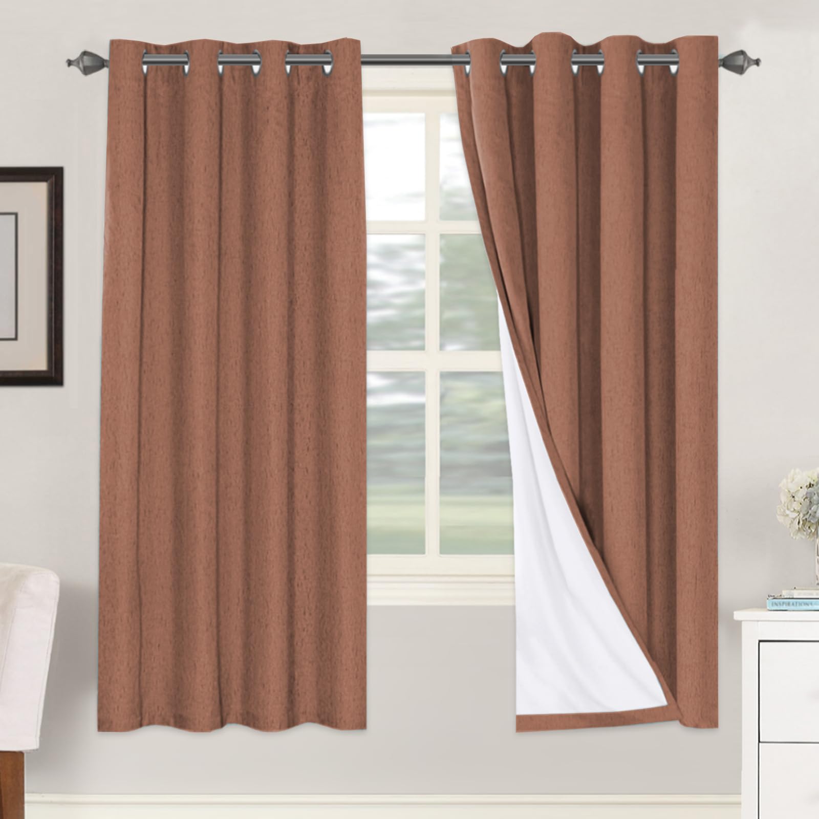 H.VERSAILTEX 100% Blackout Curtains Ivory, Linen Blackout Curtains 96 inch Curtains 2 Panel Set, Elegant Curtain for Bedroom Grommet Drapes for Living Room