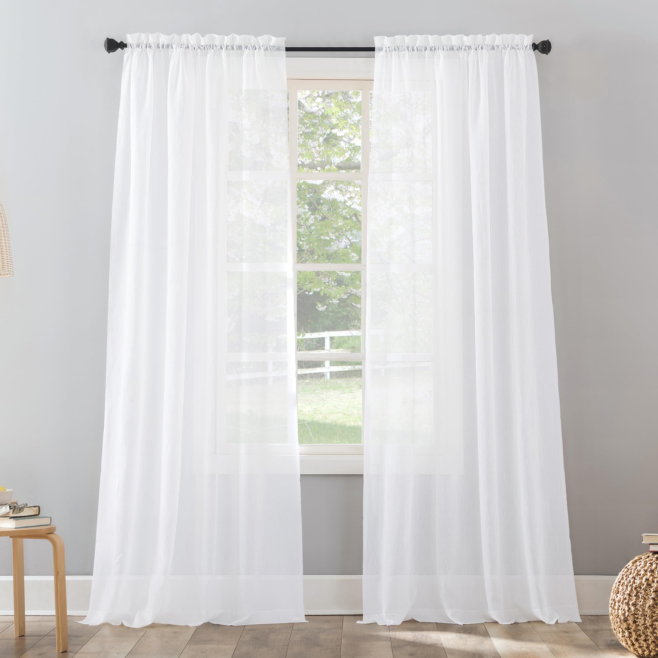 No. 918 Erica Crushed Sheer Voile Rod Pocket Curtain Panel, 51" x 84", Eggshell Off-White