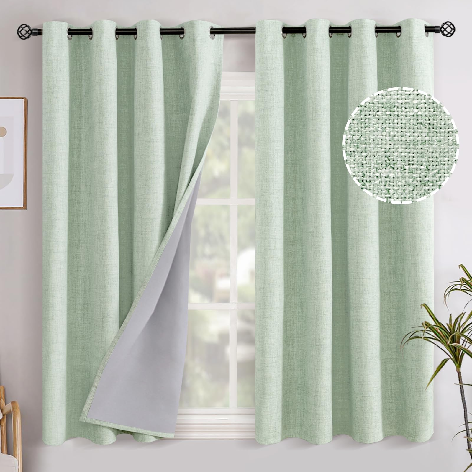 YoungsTex Linen Blackout Curtains 63 Inch Length for Bedroom, Room Darkening Window Drapes with Grommet Thermal Insulated Black Out Blinds for Living Room, 2 Panels, 52 X 63 Inch, Beige