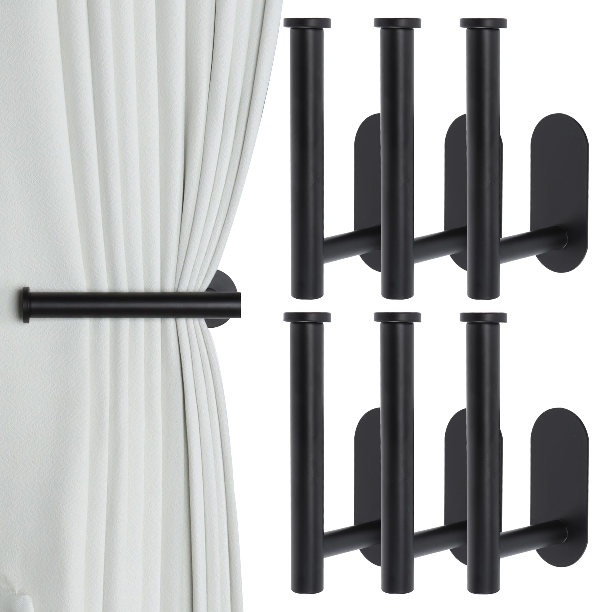 Groleca 2 Pack Adhesive Curtain Holdbacks Curtain Tie Backs Curtain Holdbacks No Drill Curtain Pull Backs Adhesive Curtain Hooks Curtain Holders for Drapes (2, Black)
