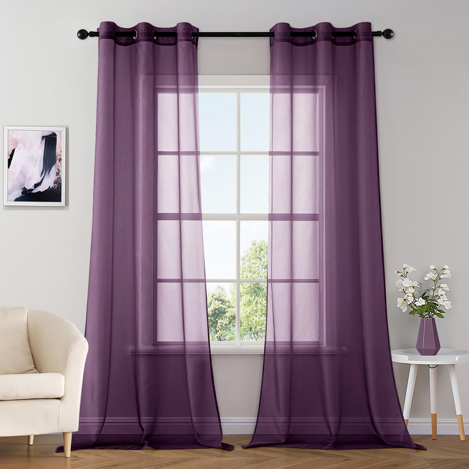MIULEE Solid Color Sheer Curtains 84 Inches Long 2 Panels Set - Elegant Lightweight Grommet Light Filtering Window Voile Panels/Drapes/Treatment for Bedroom Living Room W42 x L84 Inch, White