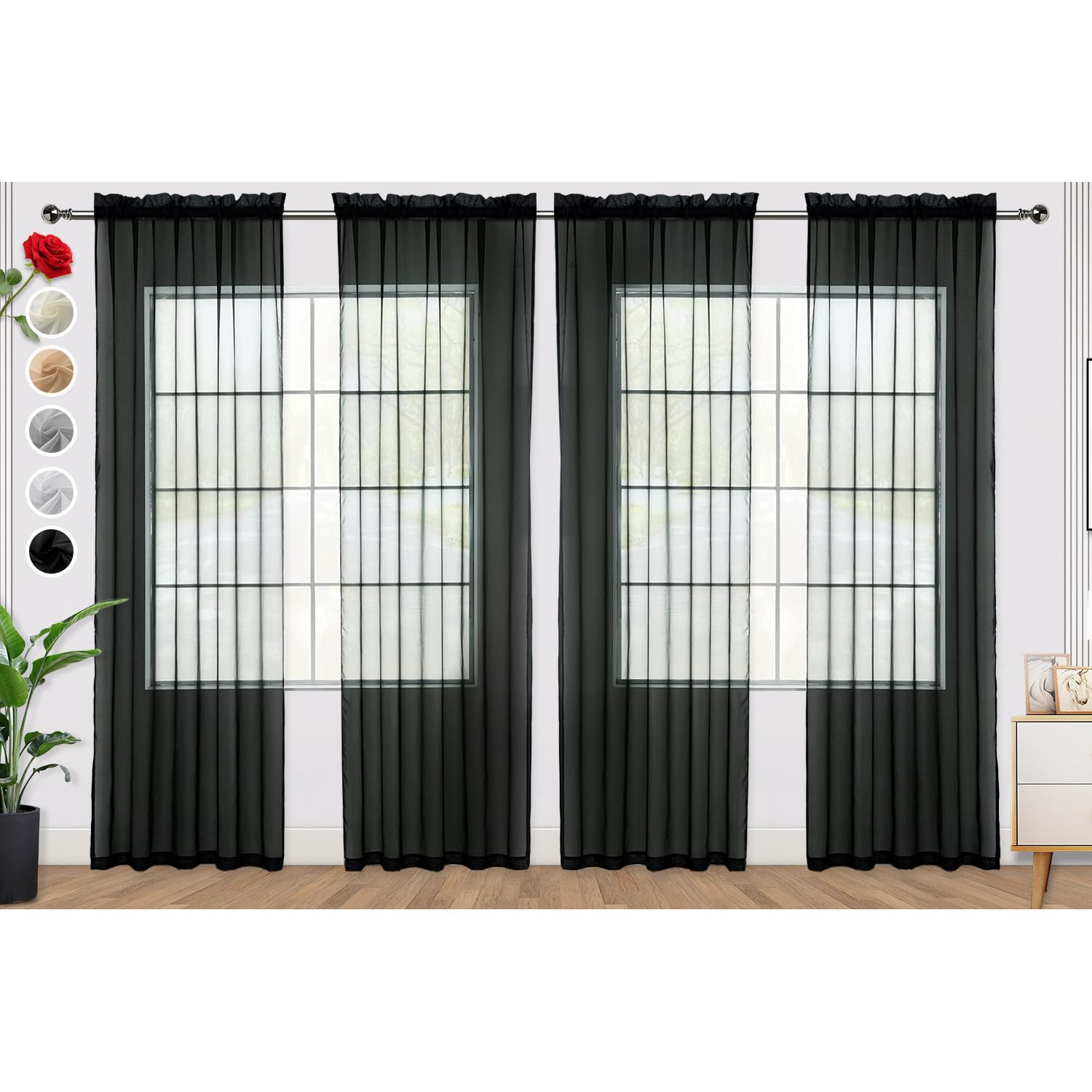 SpaceDresser Basic Rod Pocket Sheer Voile Window Curtain Panels White 1 Pair 2 Panels 52 Width 84 Inch Long for Kitchen Bedroom Children Living Room Yard(White,52 W x 84 L)