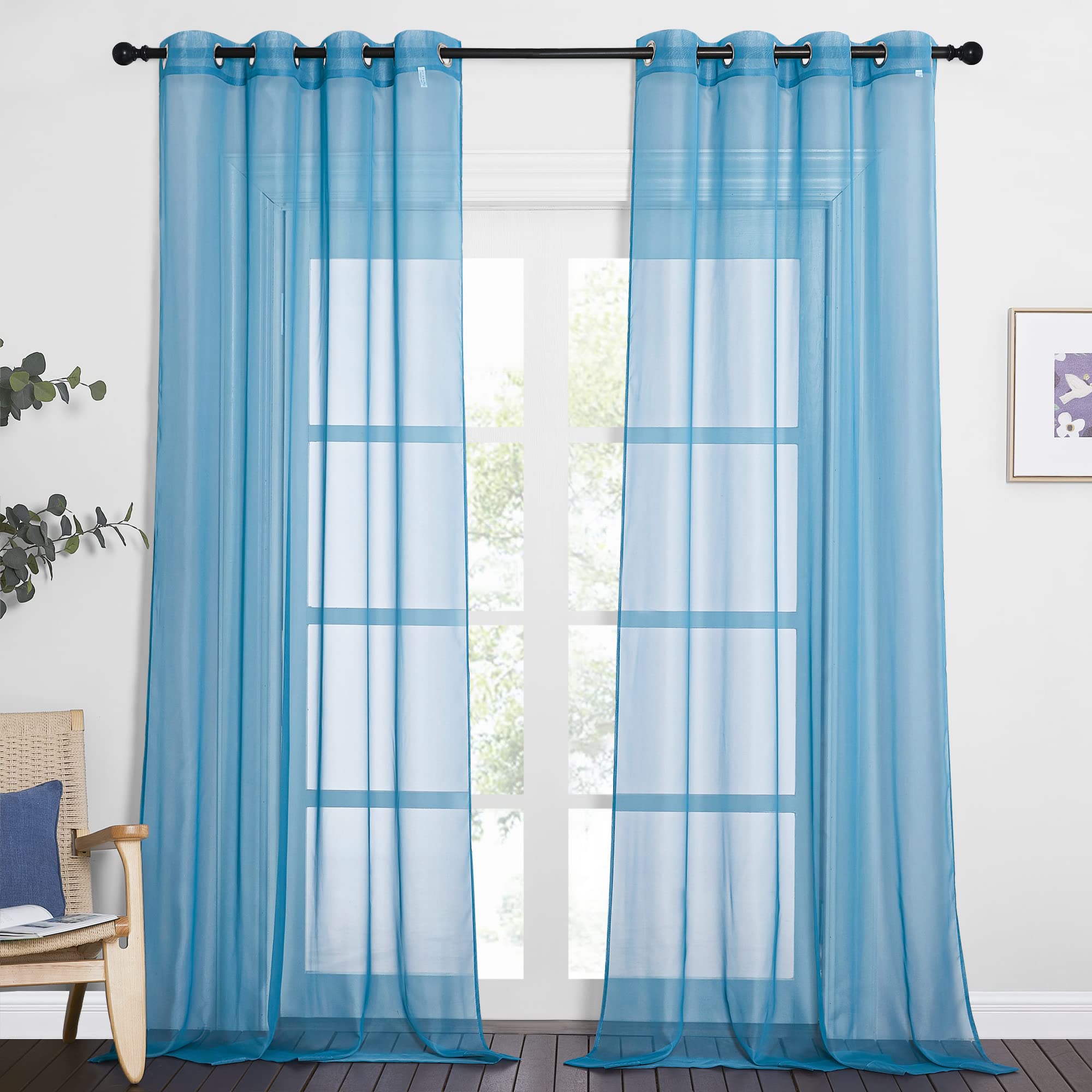 NICETOWN Sheer Curtains Panel 72" Long - Ring Top Window Treatment Sheer Voile Drapes for Bedroom/Living Room (White, Set of 2, W54 x L72)