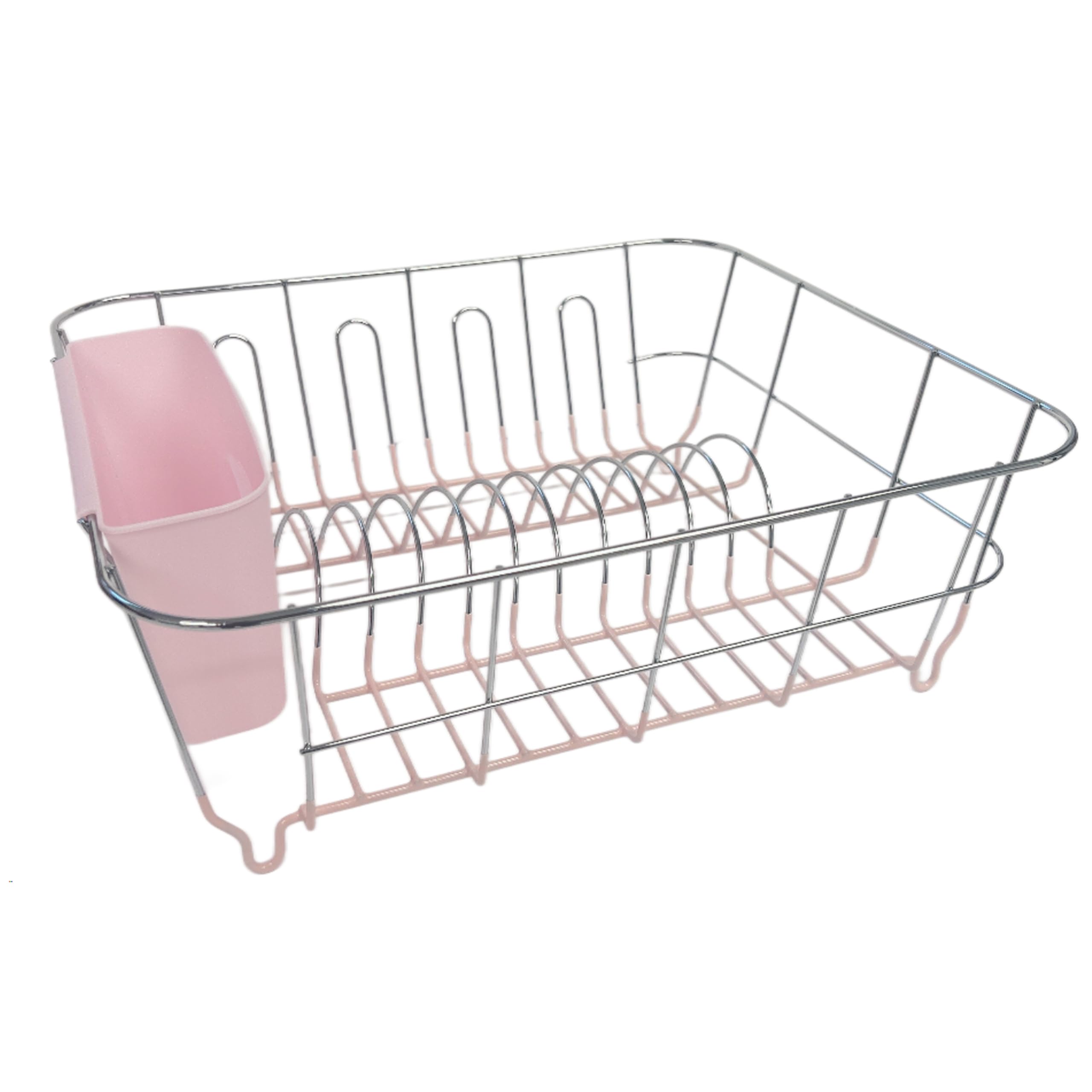 Dish Drying Rack & Cutlery Holder 2 Piece Set - Compact Sink-Fitting Dish Drainer with Rubberized Undercoating, Space-Saving Kitchen Organizer for Plates, Cups, Bowls & Utensils in Sink, Silver