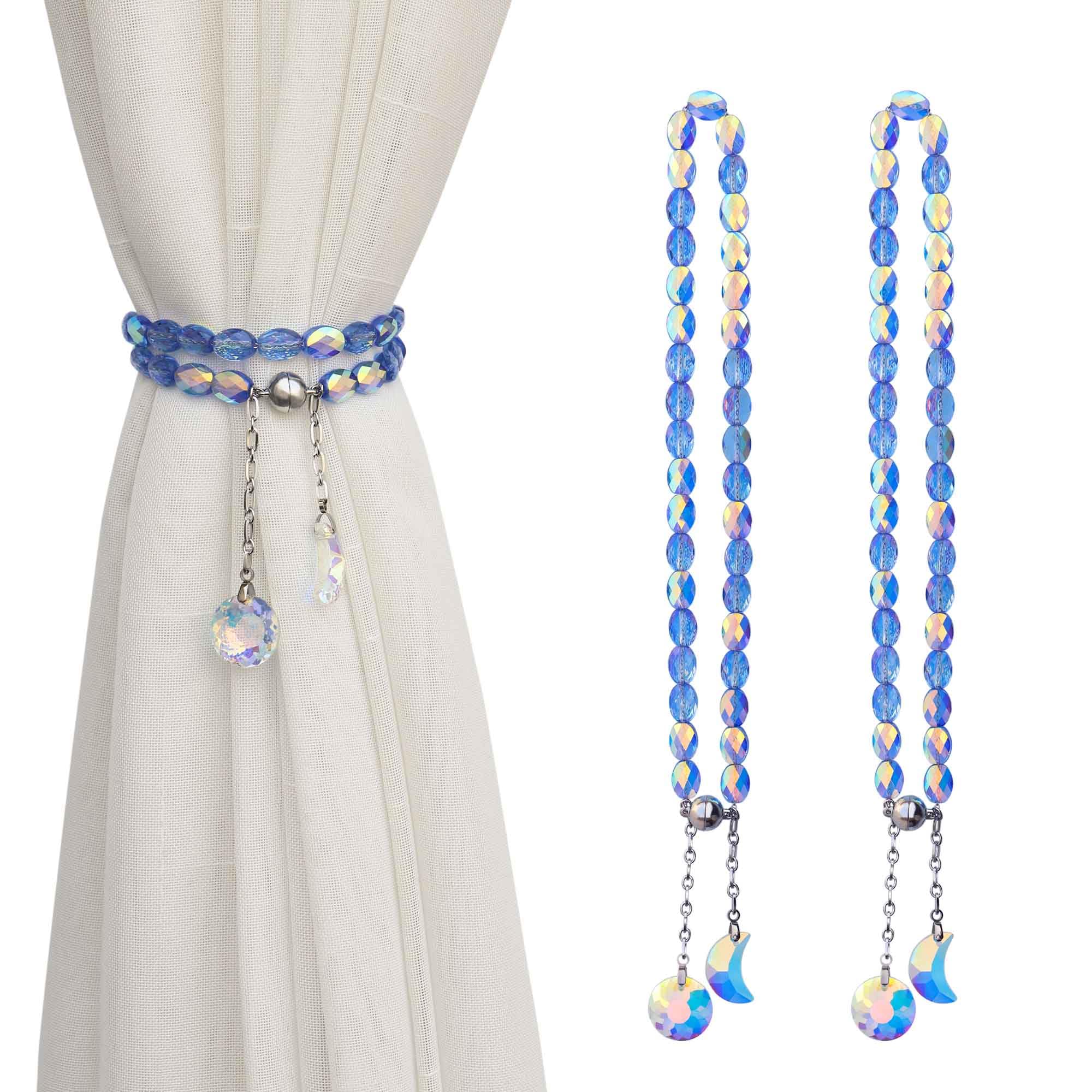 PEDOBO Magnetic Curtain Tiebacks, 2 Pack Crystal Beaded Sun & Moon Pendants Sheers/Draperies Holdbacks for Window Home Office Decor (Purple)