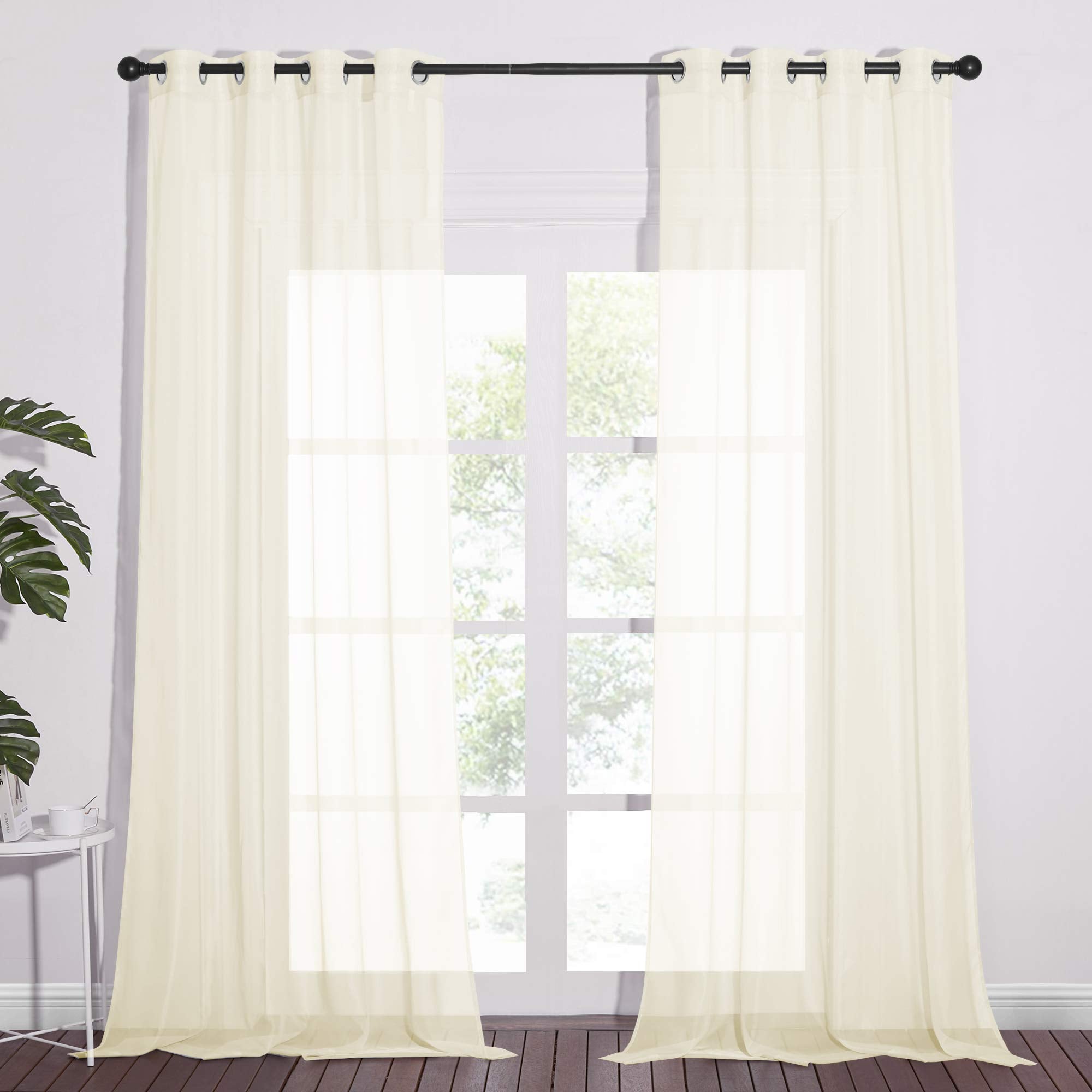 NICETOWN Sheer Curtains Panel 72" Long - Ring Top Window Treatment Sheer Voile Drapes for Bedroom/Living Room (White, Set of 2, W54 x L72)