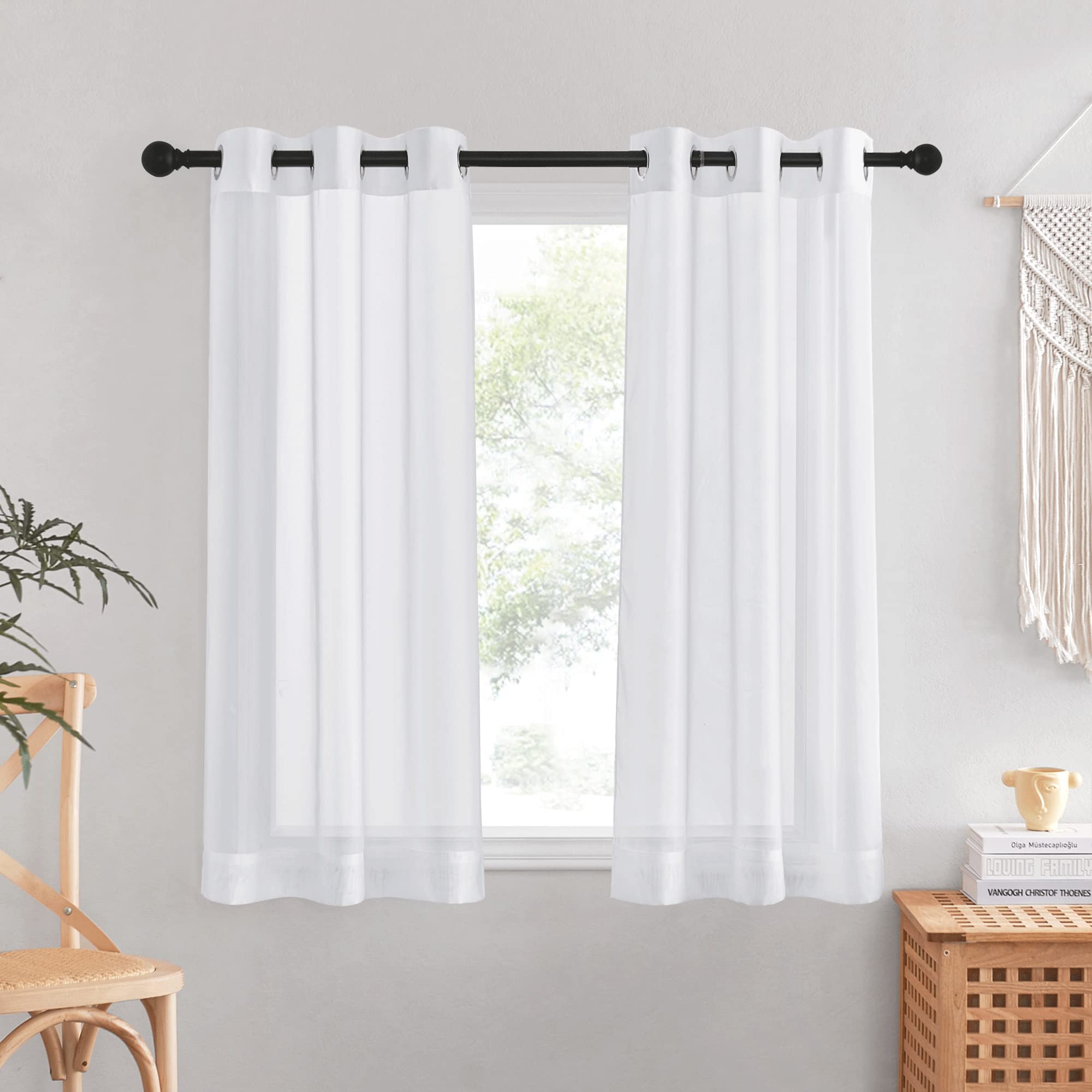 NICETOWN Sheer Curtains Panel 72" Long - Ring Top Window Treatment Sheer Voile Drapes for Bedroom/Living Room (White, Set of 2, W54 x L72)