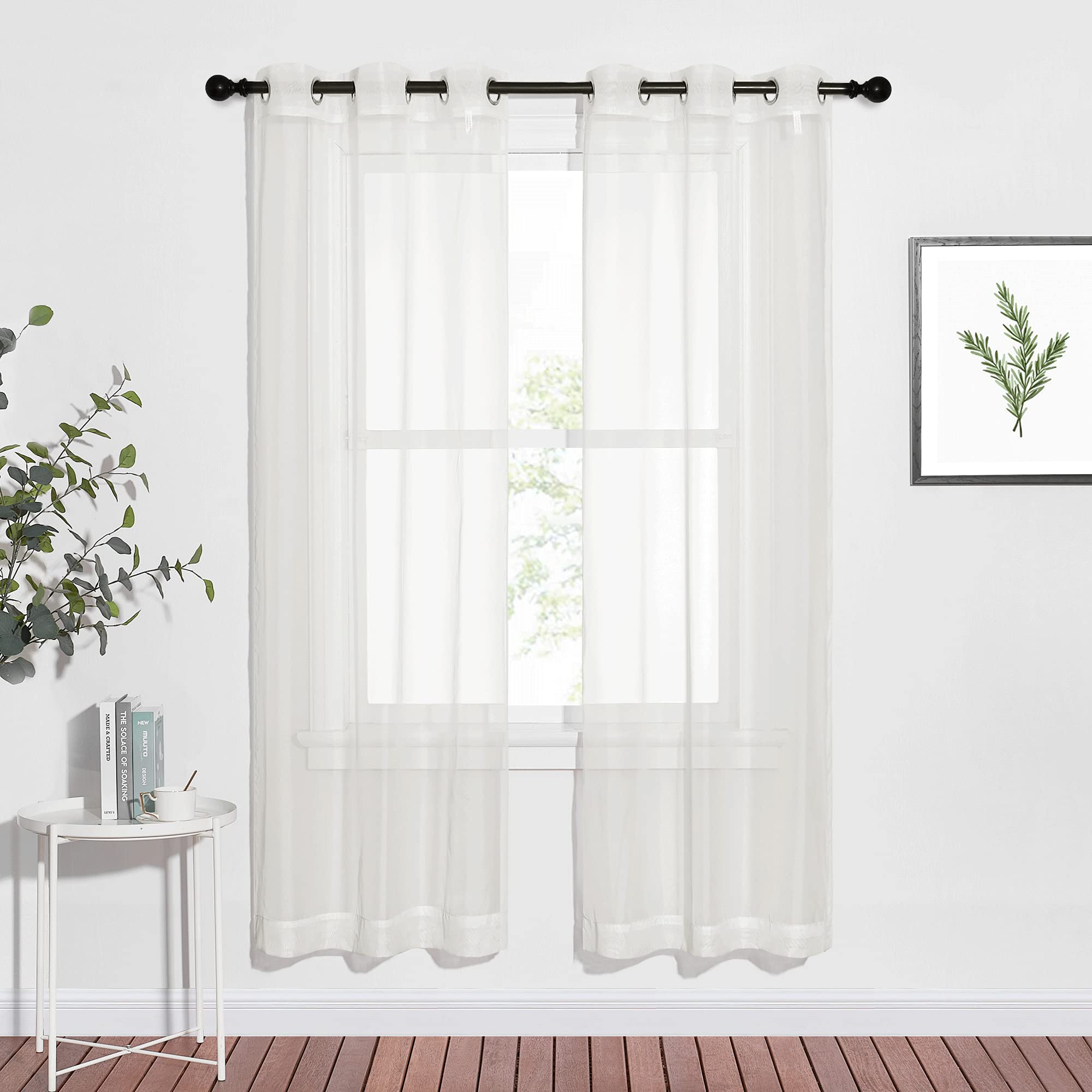 NICETOWN Sheer Curtains Panel 72" Long - Ring Top Window Treatment Sheer Voile Drapes for Bedroom/Living Room (White, Set of 2, W54 x L72)