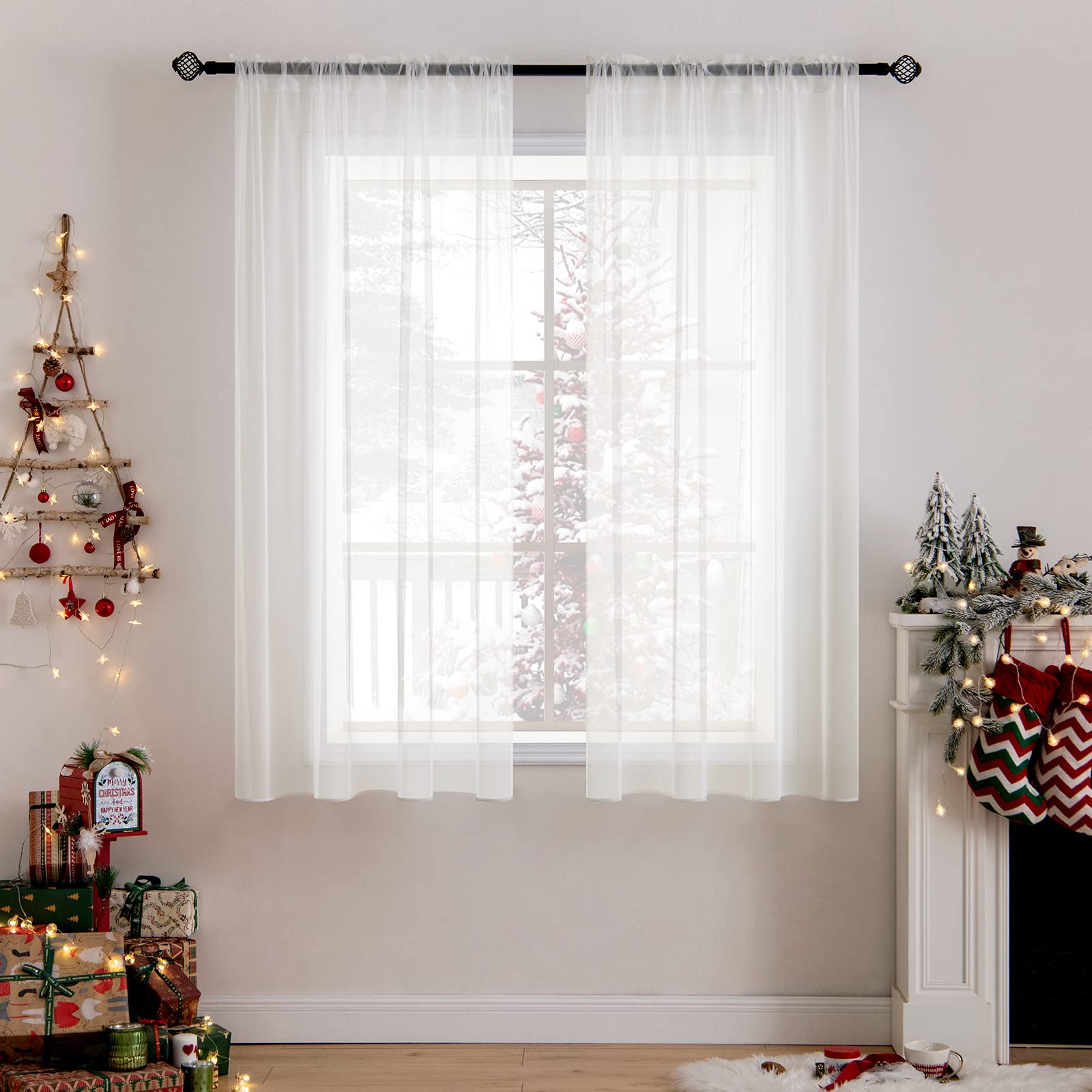 MIULEE 2 Panels Solid Color White Sheer Window Curtains Elegant Window Voile Panels/Drapes/Treatment for Bedroom Living Room (54 X 84 Inches White)