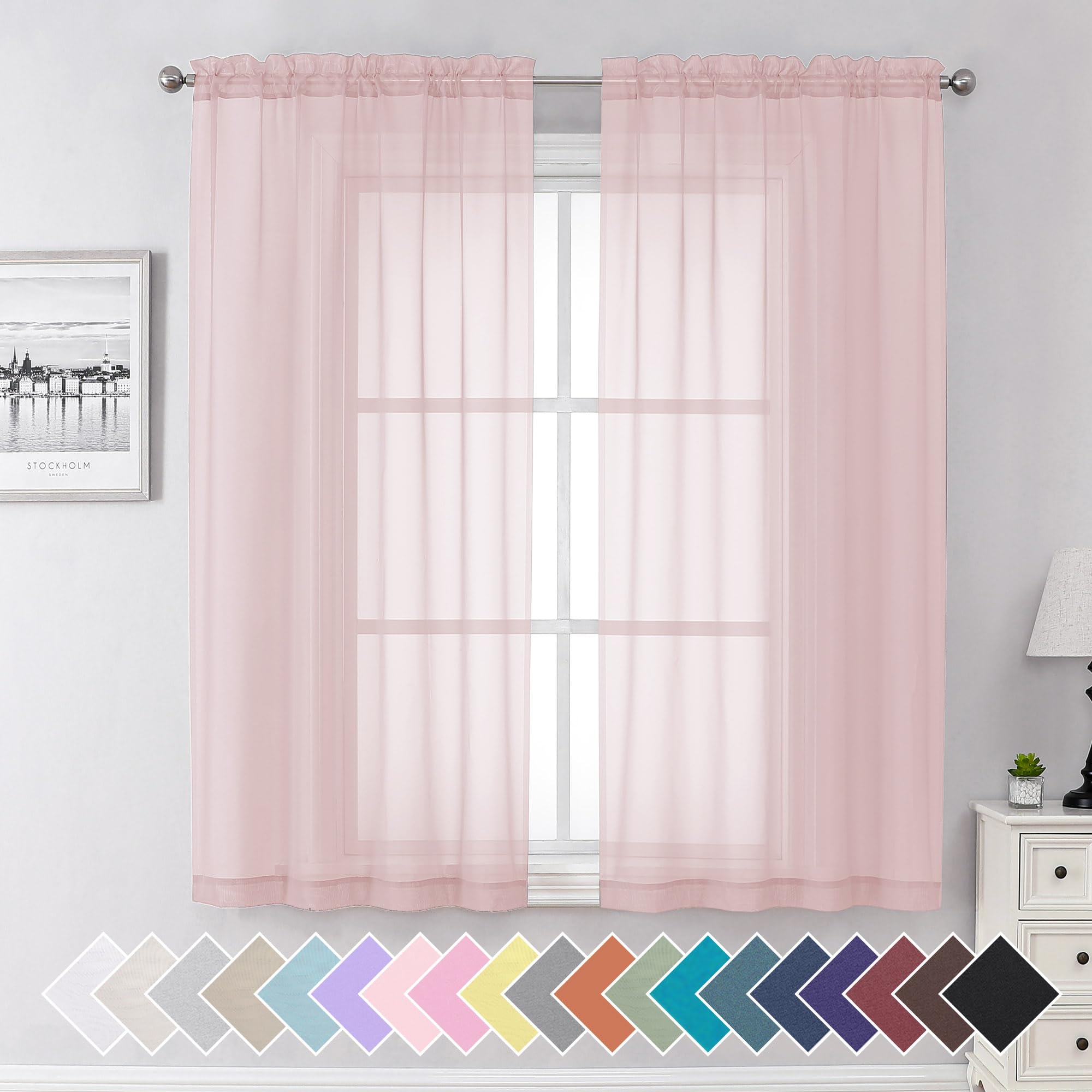 Aiyufeng Blush Pink Sheer Curtains 84 Inches Long 2 Panels Set, Light Filtering Soft Airy Voile Rod Pocket Baby Pink Sheer Window Drapes for Bedroom Living Room, Each 40Wx84L Inches
